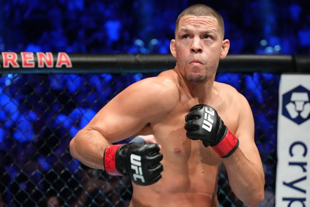 Nate Diaz prepares to fight Tony Ferguson in a welterweight fight during the UFC 279 event at T-Mobile Arena on September 10, 2022 in Las Vegas, Ne...