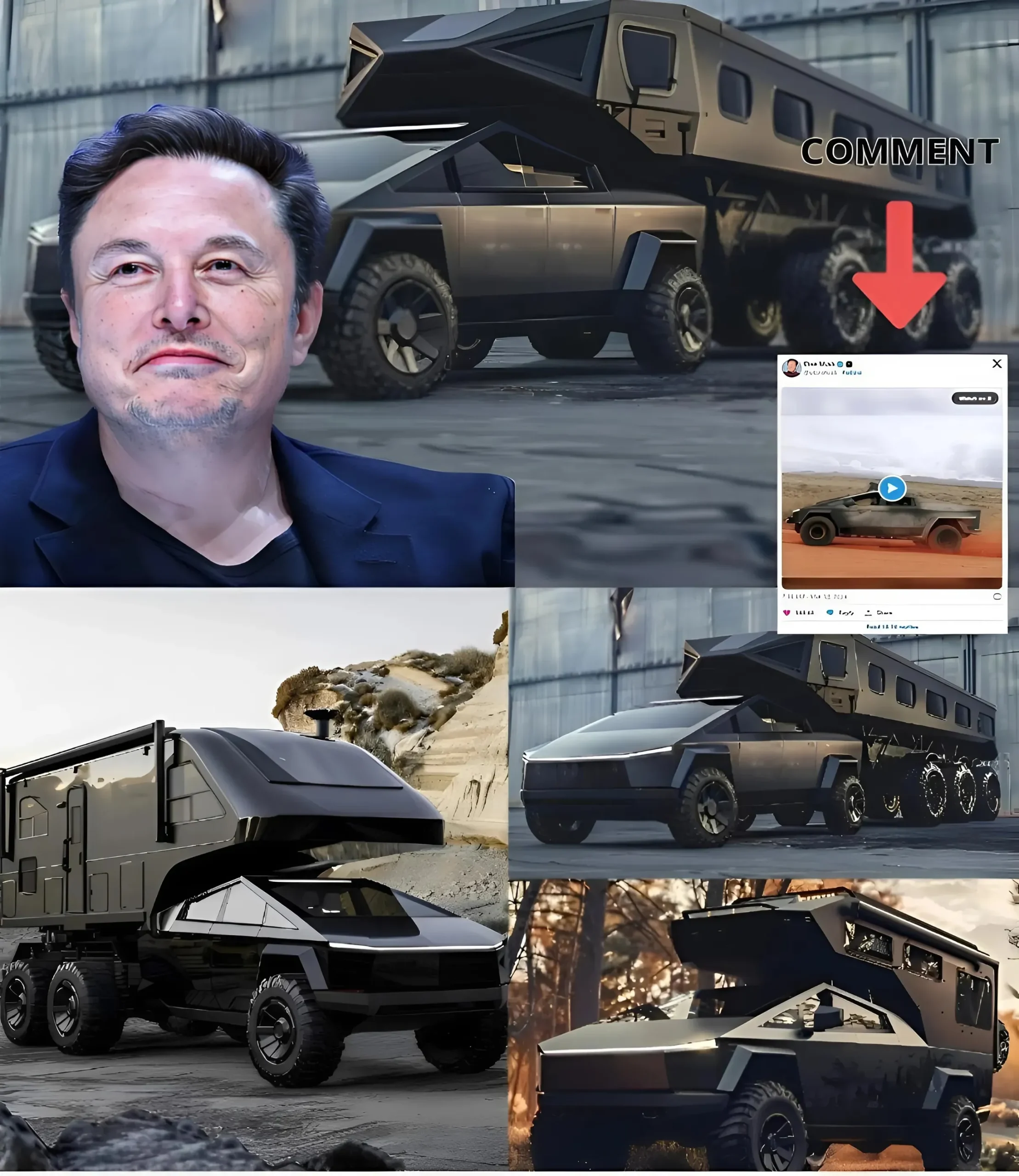 Cover Image for Teslas Designchef hat um Input für Elon Musks „gepanzerten Mannschaftstransporter der Zukunft“ gebeten: Ein 10-rädriger Cybertruck Cyberlander ist unterwegs