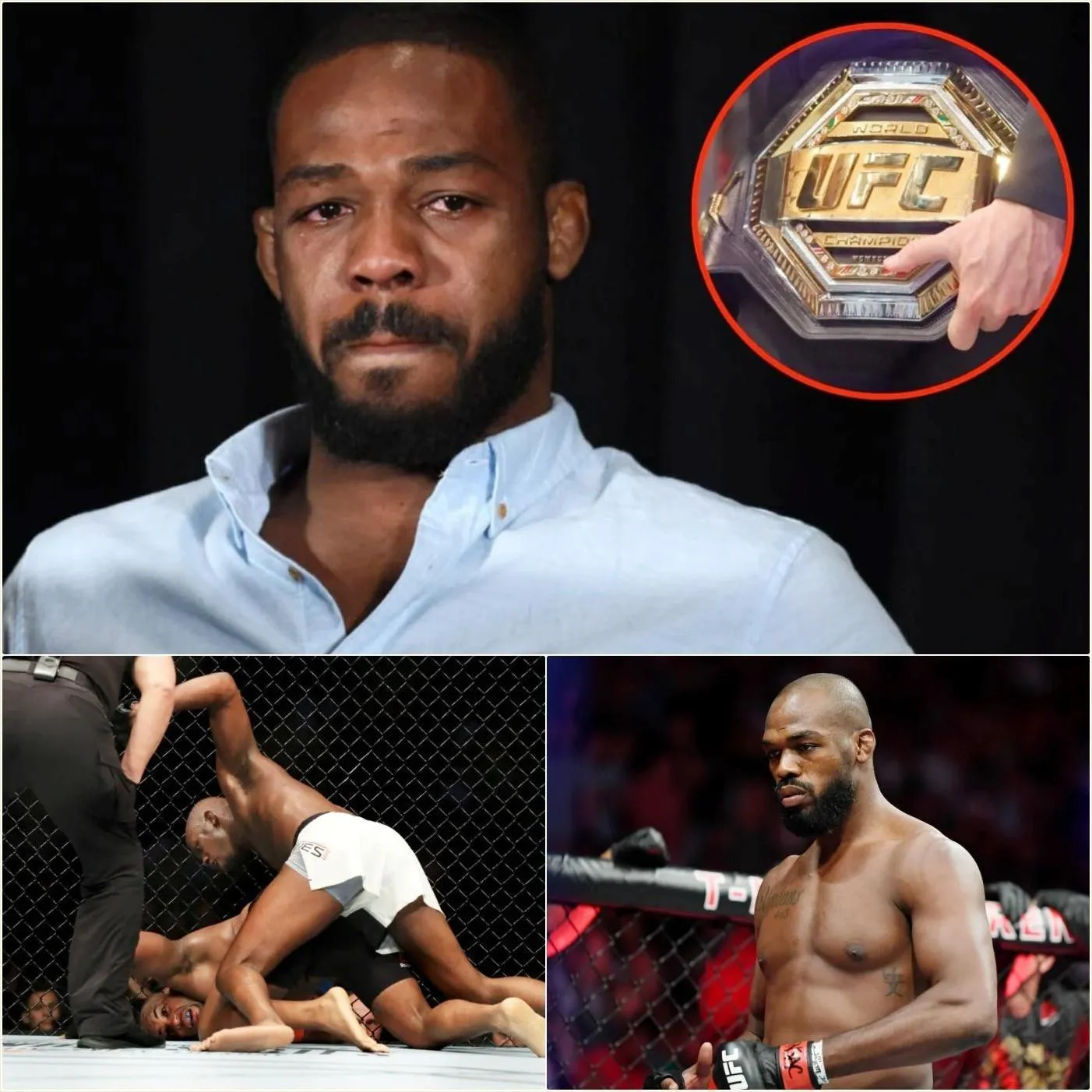 Cover Image for Jon Jones in tears reacts to being stripped of UFC title after knocking out bitter rival in career-best win erased from his record