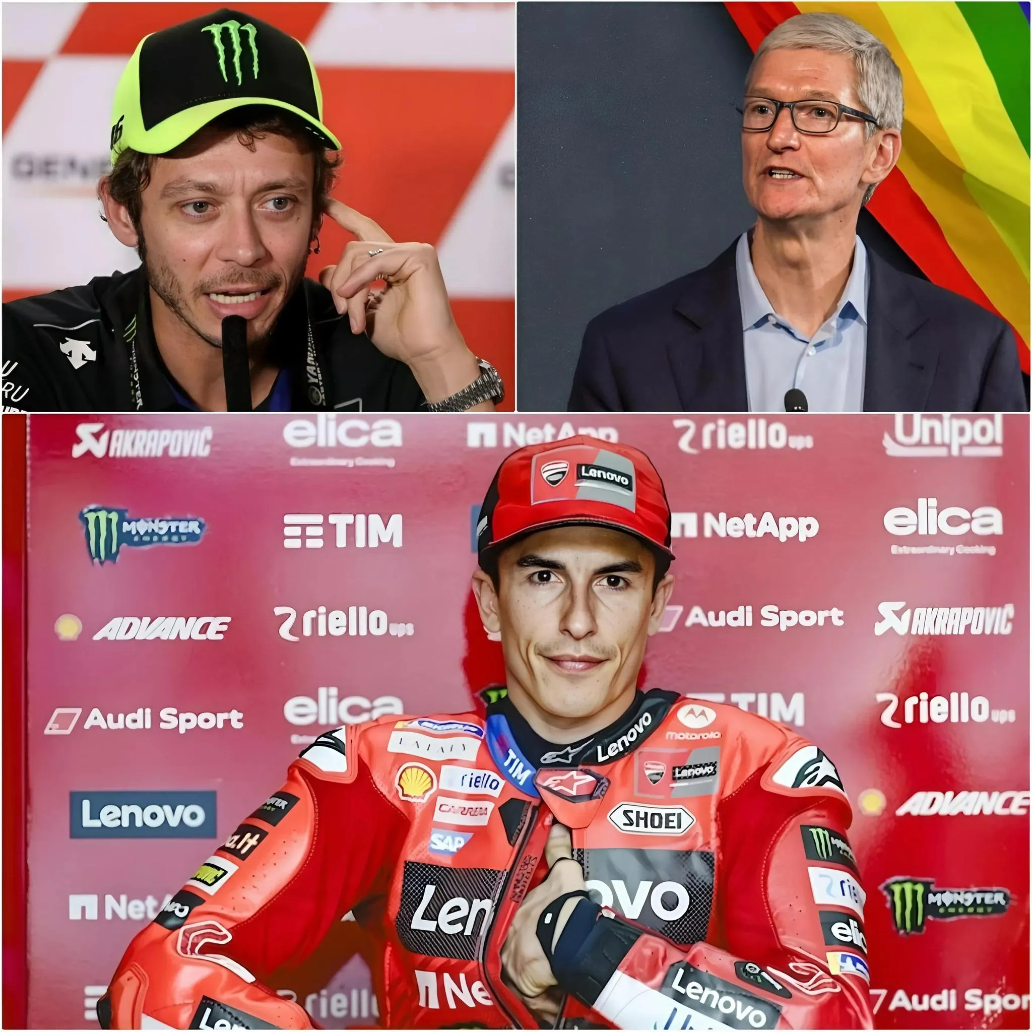 Cover Image for Marc Márquez ha desatado el caos en redes sociales al llamar “MUJER” a Valentino Rossi tras la noticia de que este aceptó un contrato publicitario de 201 millones de dólares del famoso multimillonario LGBT Tim Cook. ¡La reacción de Valentino Rossi ha conmocionado al mundo del MotoGP!