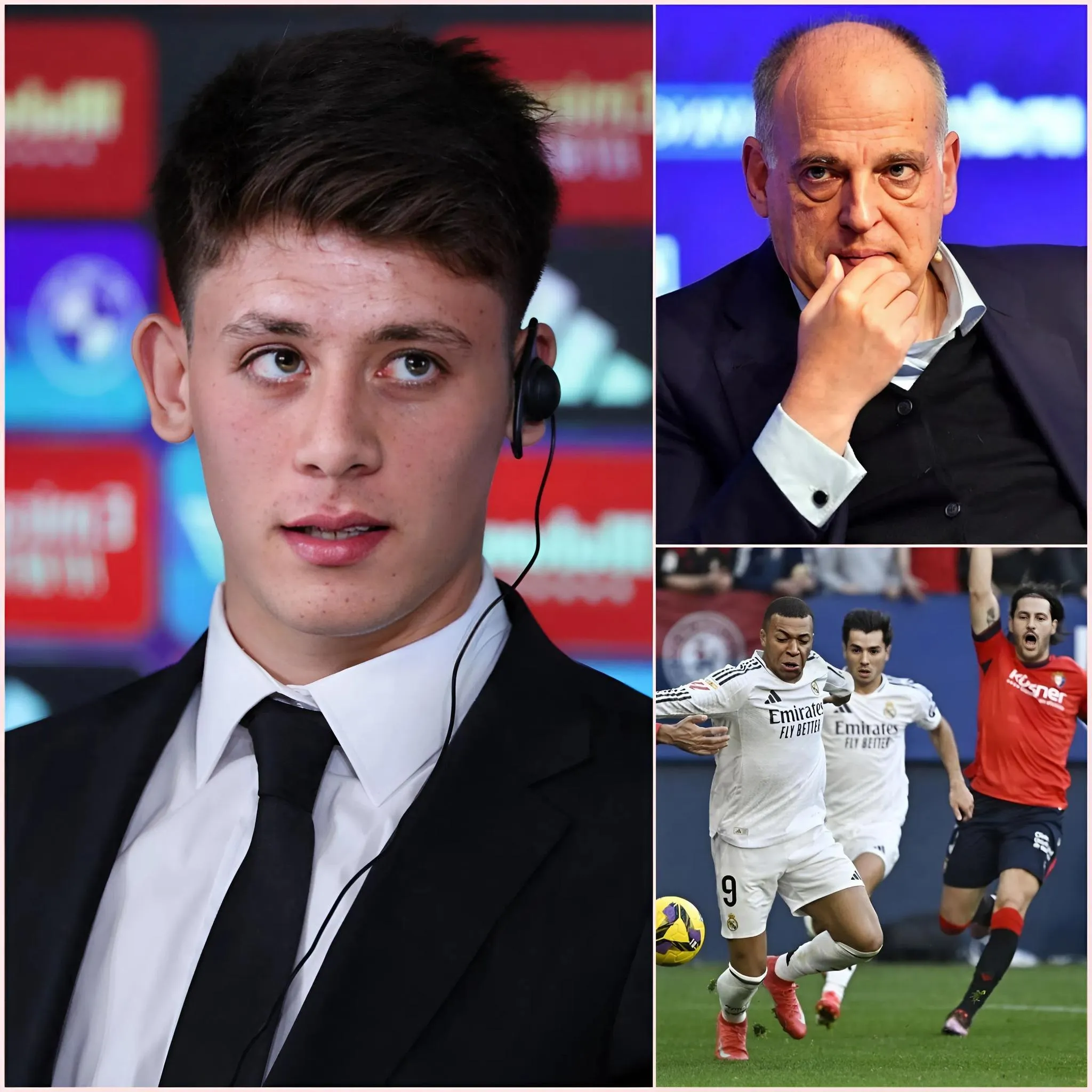 Cover Image for Arda Güler, Real Madrid ile Osasuna arasındaki açılış maçıyla ilgili tartışmalı kararının ardından La Liga Başkanı Javier Tebas’ı CİDDİ ŞEKİLDE ELEŞTİRDİ. Tebas’ın ardından gelen tepki, birçok taraftarı daha da şaşırttı.