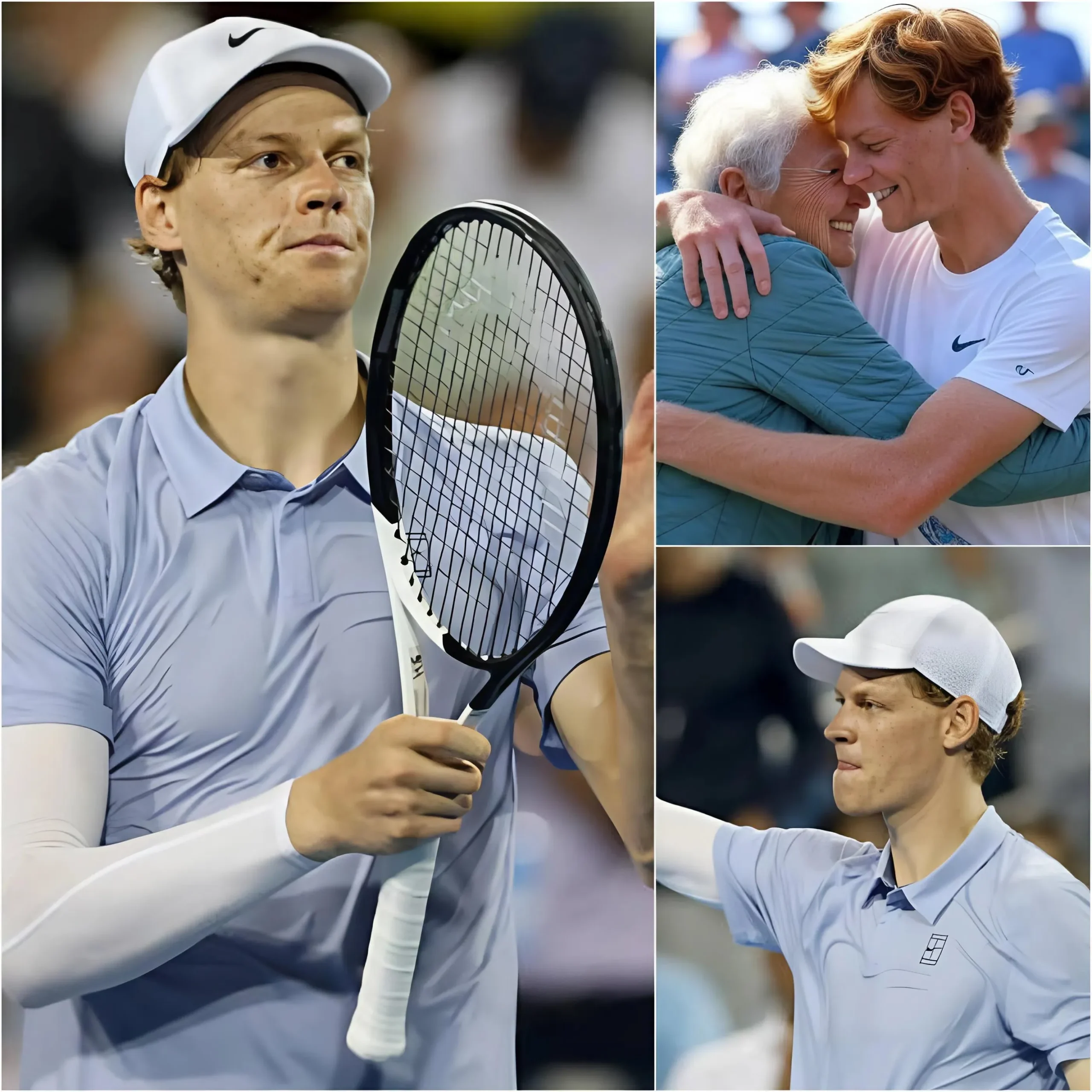 Cover Image for “Il momento che ha fatto esplodere di emozione l’intero stadio di Cincinnati: subito dopo aver ottenuto una vittoria emozionante nel terzo turno del Cincinnati Open 2025, Jannik Sinner ha improvvisamente posato la racchetta, ha saltato tutti i festeggiamenti consueti, è salito silenziosamente sui gradini degli spalti per incontrare la tifosa 82enne – che aveva trascorso quasi due decenni seguendo ogni suo passo, gli aveva inviato centinaia di lettere di incoraggiamento ed era persino venuta fino in Italia solo per vederlo giocare una volta – e poi l’ha abbracciata tra braccia tremanti, ringraziandola commossa tra gli applausi e le lacrime di migliaia di spettatori”
