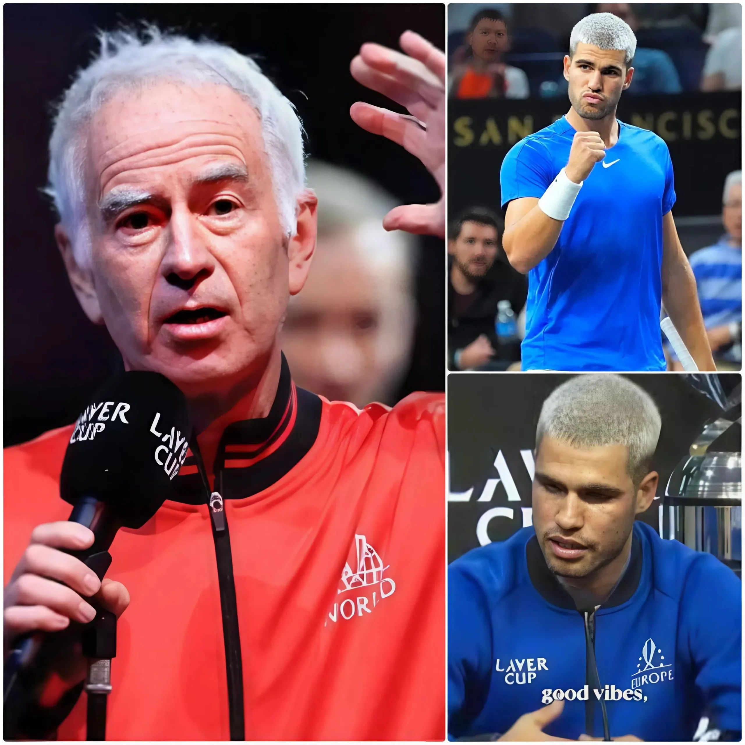 Cover Image for 9 minutes ago: “He’s showing disrespect to the sport…” Tennis legend John McEnroe broke his silence and threw a harsh comment at Carlos Alcaraz after he dyed his hair during the 2025 Laver Cup match, shaking the tennis world and causing chaos among the crowd. Carlos’s bold response stunned everyone around him. Full of confidence and fearless attitude, he fired back with seven words that immediately enraged McEnroe…