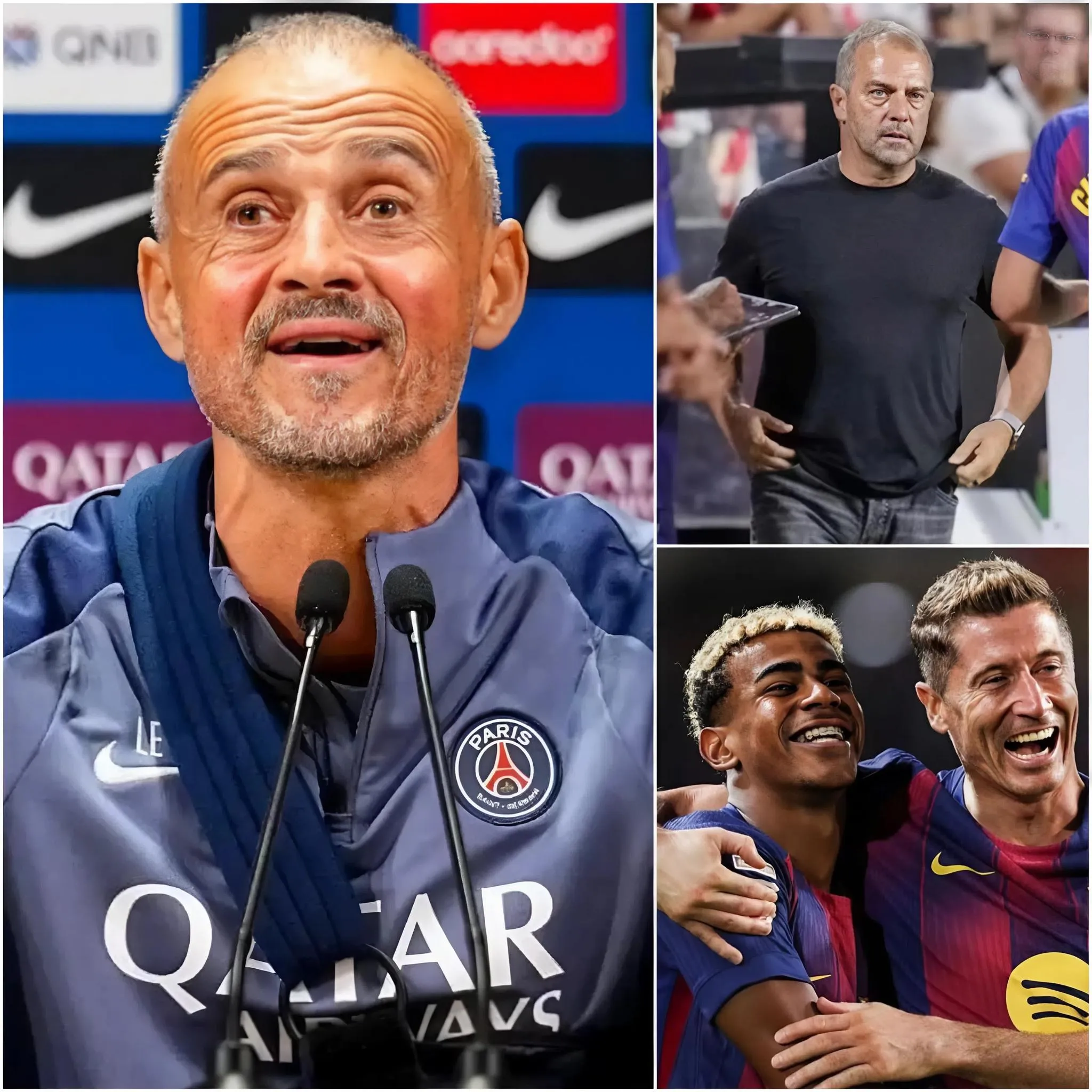 Cover Image for L’entraîneur Luis Enrique a déclaré : « JE SAIS COMMENT BATTRE LE BARÇA, JE CONNAIS TROP BIEN CETTE ÉQUIPE… ». Le stratège espagnol a mis en évidence trois faiblesses actuelles du Barça qui ont stupéfié tout le monde. Immédiatement, Hansi Flick a répliqué avec une réponse cinglante qui a réduit Luis Enrique au silence…