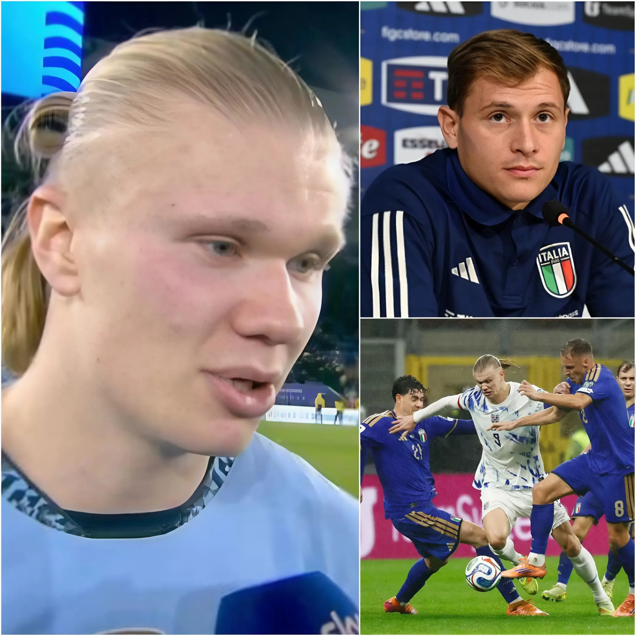 Cover Image for “DI LORENZO E BASTONI, SONO ENTRAMBI DIFENSORI INSUFFICIENTI MA SOPRAVVALUTATI, ANZI, RISPETTO AI DIFENSORI DELLA PREMIER LEAGUE, MERITEREBBERO SOLO LA PANCHINA…” – l’attaccante Erling Haaland ha apertamente deriso i difensori italiani dopo aver brillato con due gol che hanno permesso alla Norvegia di battere l’Italia in casa. Tuttavia, la pronta replica di Di Lorenzo ha fatto esplodere i media europei e Haaland è rimasto in silenzio, imbarazzato…