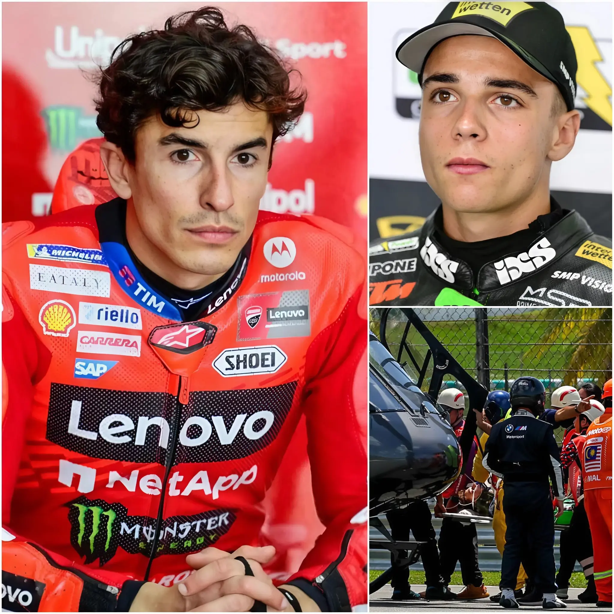 Cover Image for EMOTIVO ❤️ “Eres un verdadero guerrero. Volverás a competir, más fuerte que nunca.” Marc Márquez se puso en contacto para cubrir todos los gastos médicos y enviar un mensaje de apoyo al joven talento suizo de Moto3, Noah Dettwiler, de 20 años, después de que sufriera un grave accidente durante las pruebas del GP de Malasia. El gesto de Márquez conmovió a los fanáticos de MotoGP en todo el mundo hasta las lágrimas.