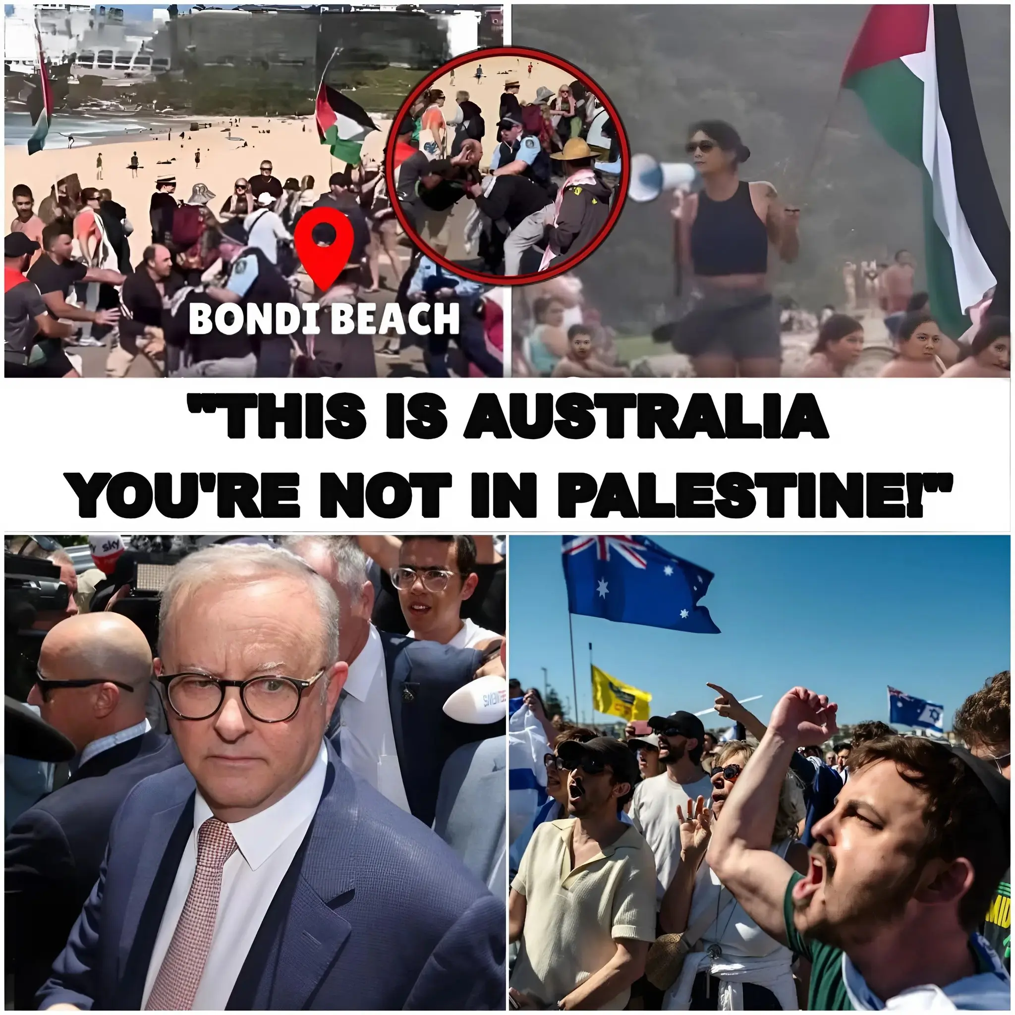 Cover Image for 🚨 AUSTRALIAN PATRIOTS HAVE HAD ENOUGH – MASSIVE CLASH ERUPTS AT BONDI BEACH AS PRO-PALESTINE ACTIVISTS GET MET WITH FIERCE LOCAL BACKLASH! Australian locals and proud patriots turned out in force to say loud and clear: “NOT HERE. NOT ON OUR BEACH. NOT IN OUR COUNTRY”