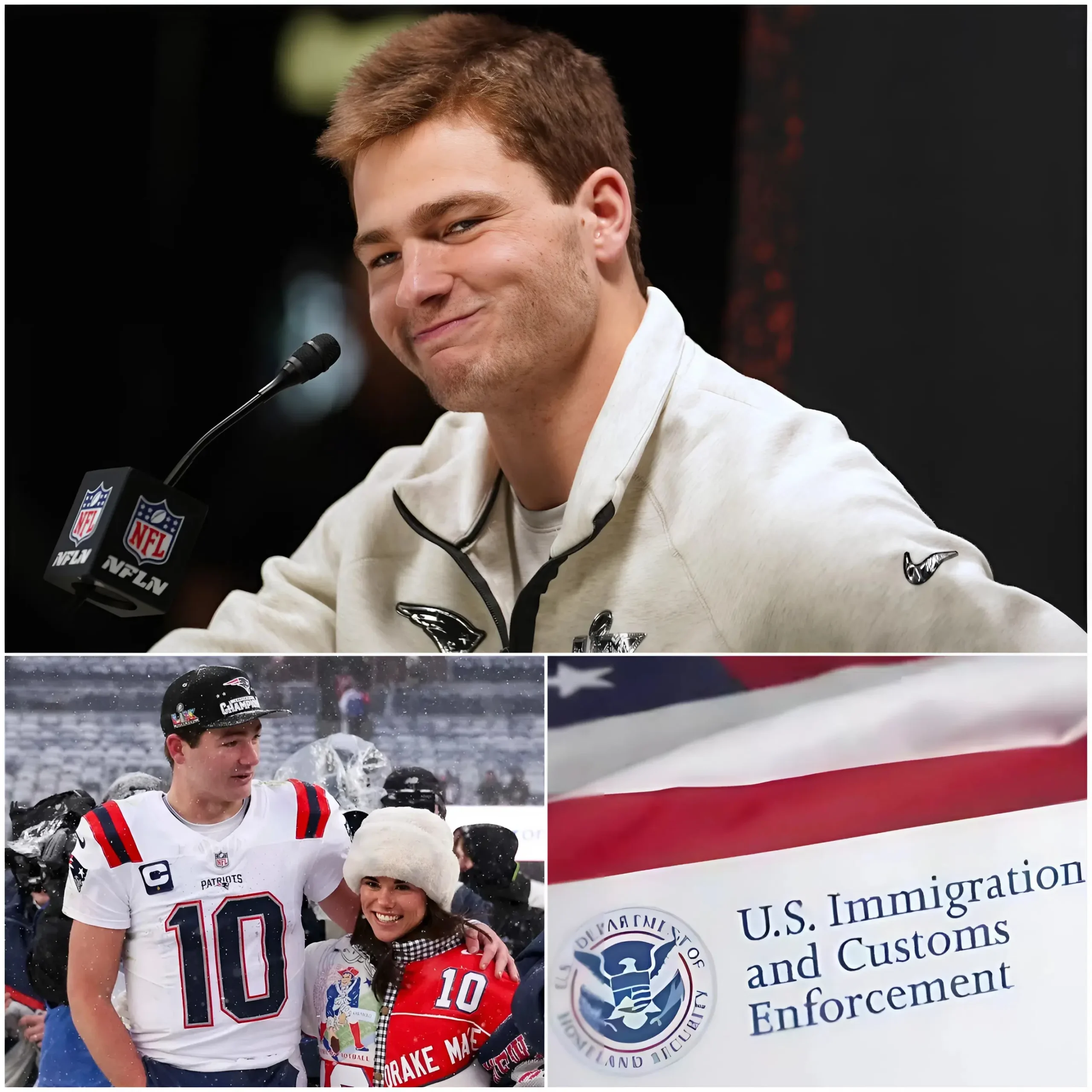 Cover Image for BREAKING NEWS: According to sources, New England Patriots quarterback Drake Maye has announced he will donate his entire game-winning prize money from his final game against the Seattle Seahawks, win or lose, to ICE (U.S. Immigration and Customs Enforcement). In a statement that caused a stir on social media, Maye said, “America needs secure borders. ICE plays a vital role in keeping our communities safe and deserves full support.” This action is attracting considerable attention as a rare and bold stance from an NFL player on immigration and national security – and it’s causing a sensation among Patriots fans and across the U.S.