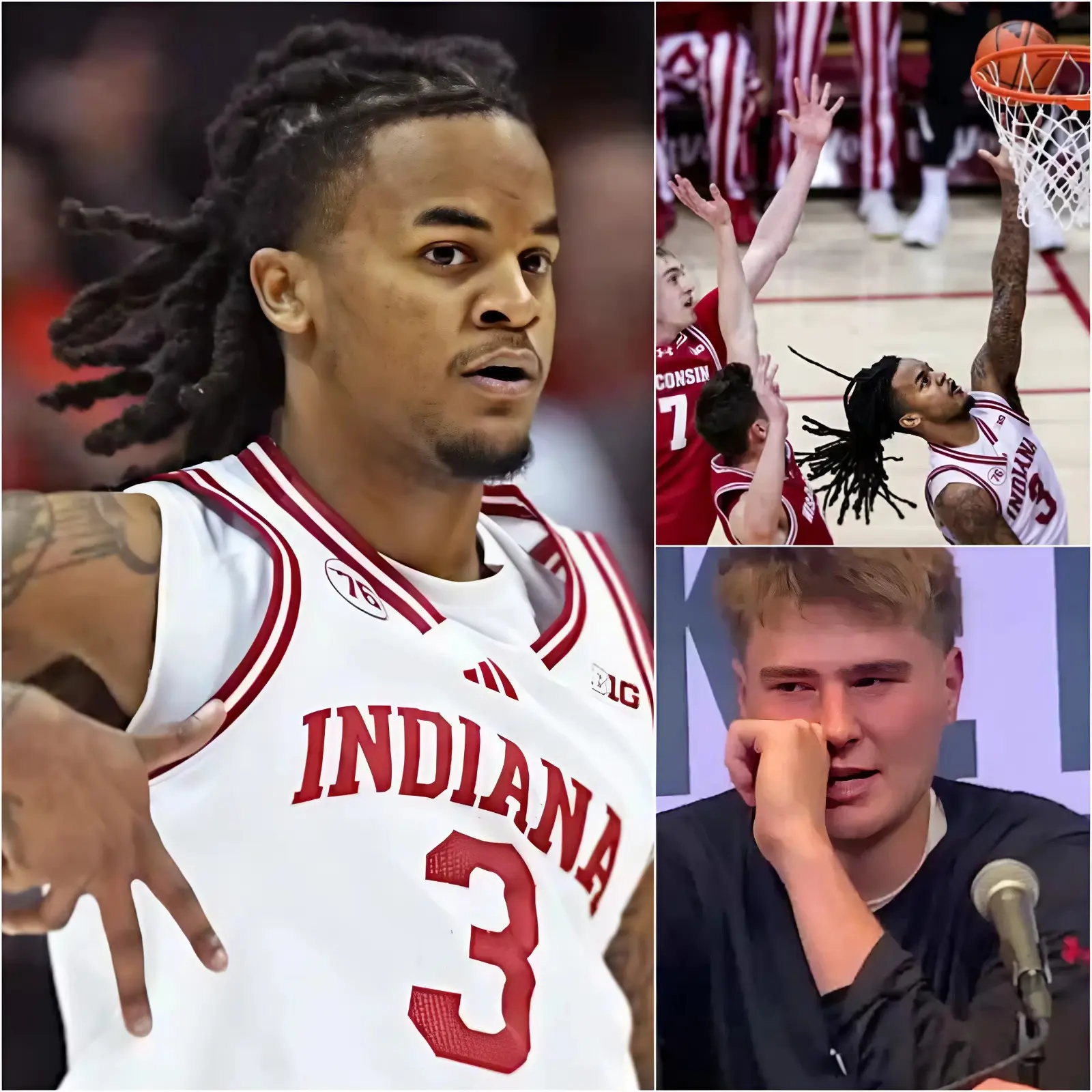 Cover Image for “HE’S A CHEAT!” Just seconds after the Wisconsin Badgers’ heartbreaking 77-78 loss to the Indiana Hoosiers, Wisconsin star Nolan Winter—clearly furious—pointed directly at Lamar Wilkerson and loudly accused the Indiana guard of using high-tech devices to “cheat,” demanding an immediate NCAA investigation. Five minutes later, before dozens of television cameras, Lamar slowly lifted his head, a cold smile on his face, and uttered exactly 17 razor-sharp words. Simon Skjodt Assembly Hall descended into chaos as Nolan stood frozen in shock, his face pale—while millions of NCAA fans across the university watched the dramatic moment live.