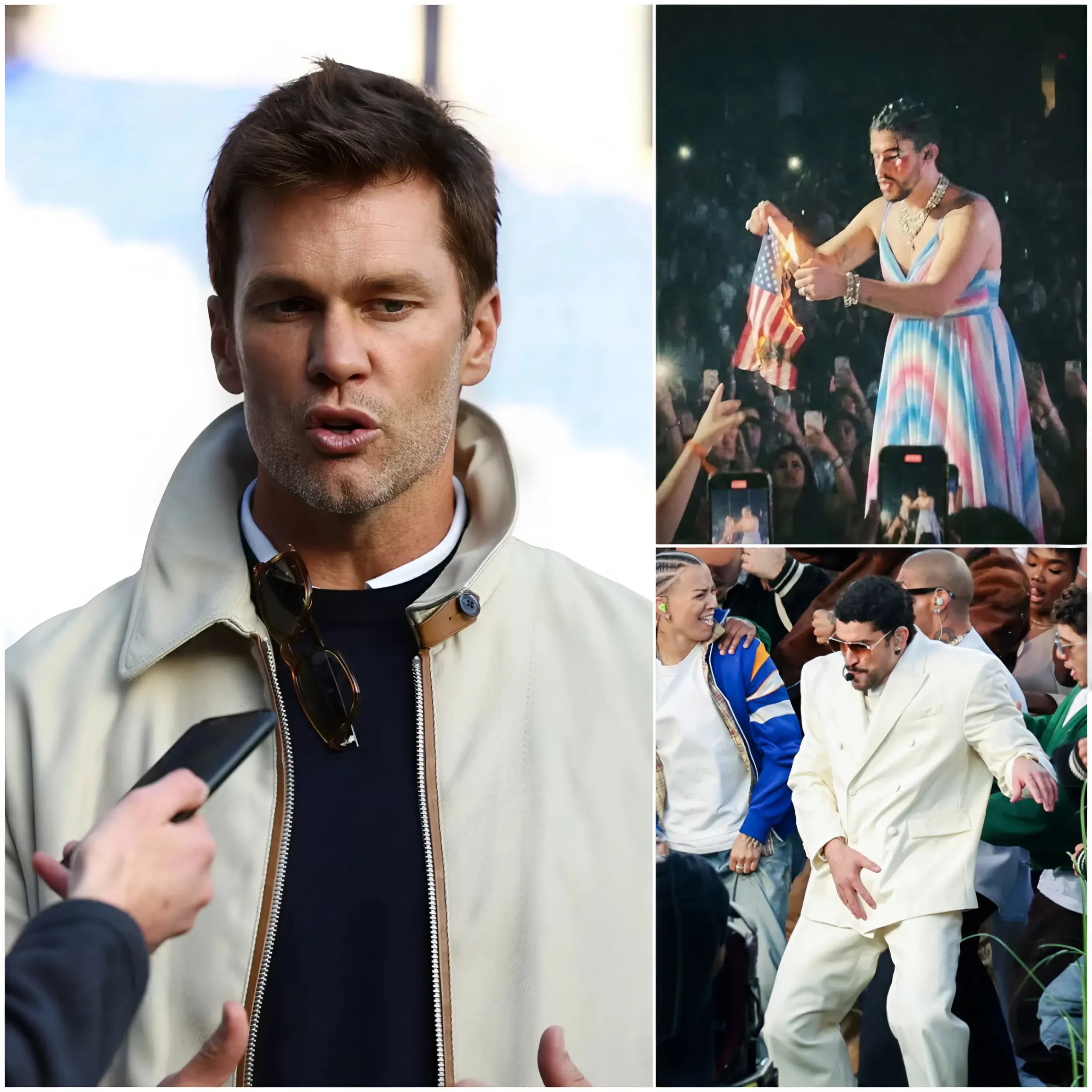 Cover Image for “IT WAS STUPID, I HAD TO MAKE MY KIDS TURN OFF THE TV IMMEDIATELY” Legend Tom Brady admitted feeling embarrassed when an American icon was “stupidly” mocked by Bad Bunny at Super Bowl LX, and his 12 words exposed the truth about the current NFL.