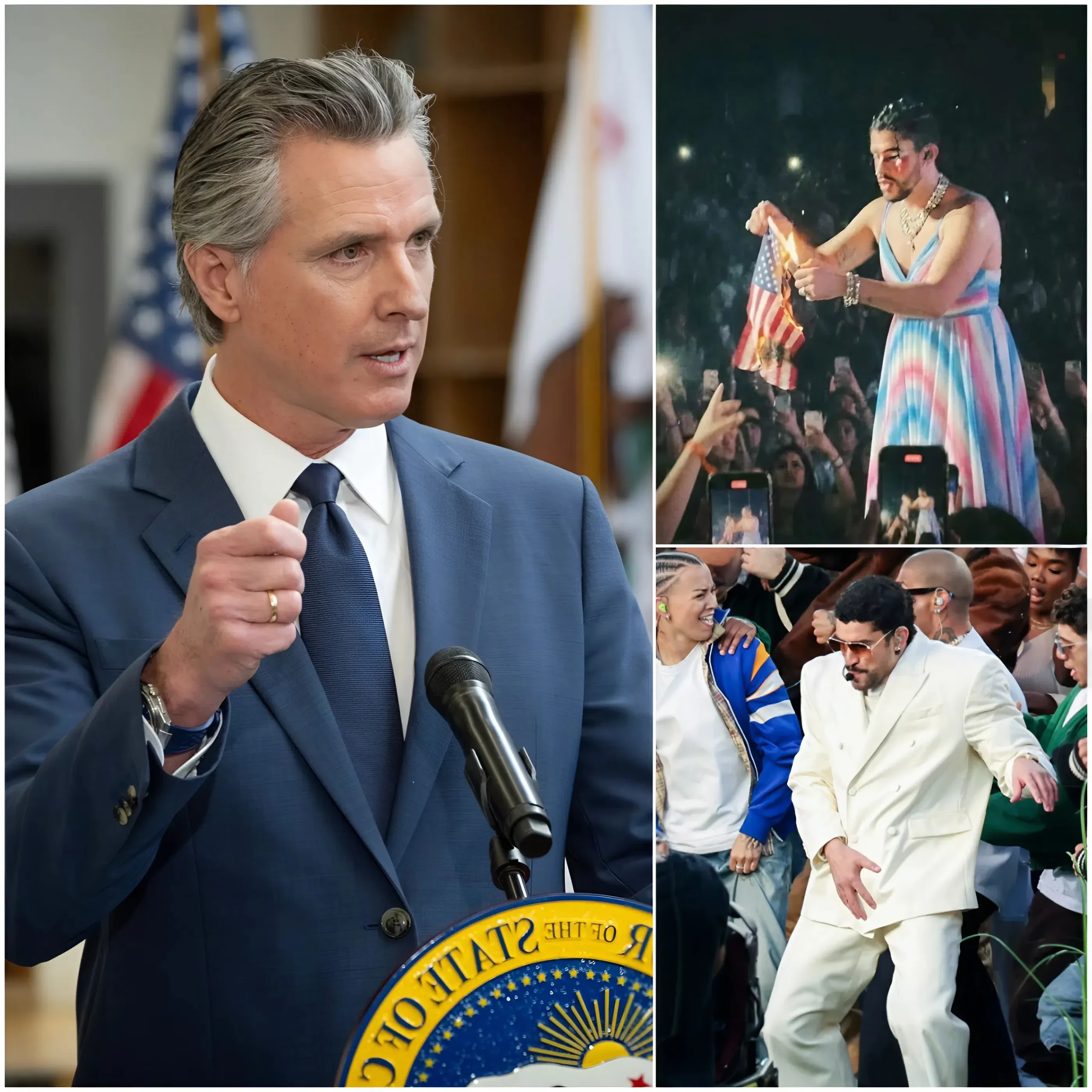 Cover Image for Newsom swore on live television: “It’s stupid, the NFL IS DESPICING ITS OWN NATION!” Never before has Governor Gavin Newsom lost his temper like this. Immediately after Bad Bunny mocked a national icon at the Super Bowl, Newsom used the harshest language to call it a “spiritual insult.” He asserted that he had to stop his children from watching the “toxic” performance immediately. He took a more drastic step by declaring he would use all his authority to sue the NFL and “THAT IDIOT BAD BUNNY,” escalating the situation to an alarming level.