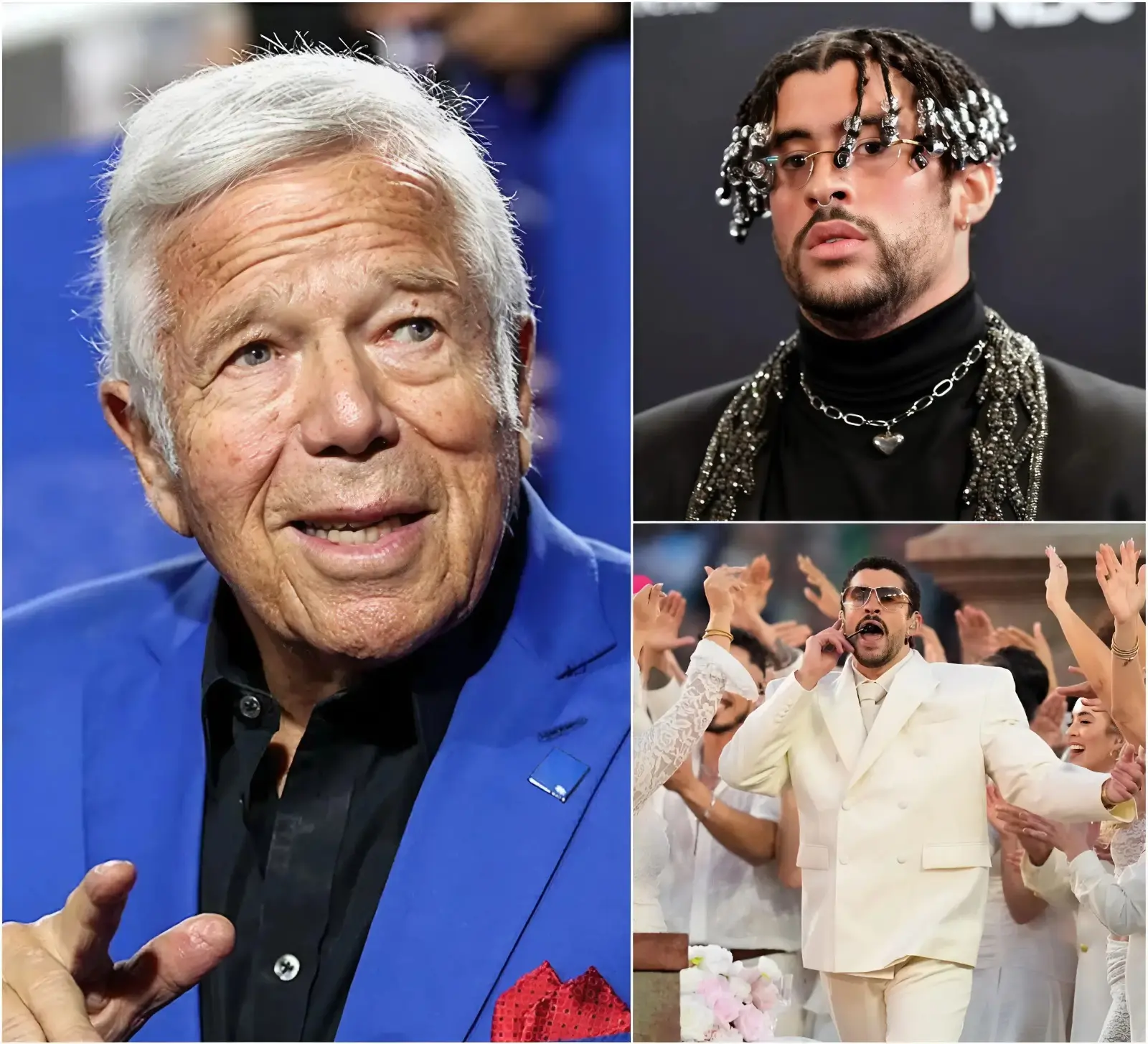 Cover Image for BREAKING NEWS: After Super Bowl LX, Patriots chairman Robert Kraft slammed Bad Bunny’s halftime show as “the worst in history” saying it lacked energy and failed to connect with traditional NFL fans. He argued that the performance missed the spirit of the Super Bowl and distracted from the game itself. Kraft also claimed the show hurt the league’s image and urged the NFL to rethink its entertainment strategy. His remarks immediately sparked fierce debate online, dividing fans and celebrities across the sports and music worlds.