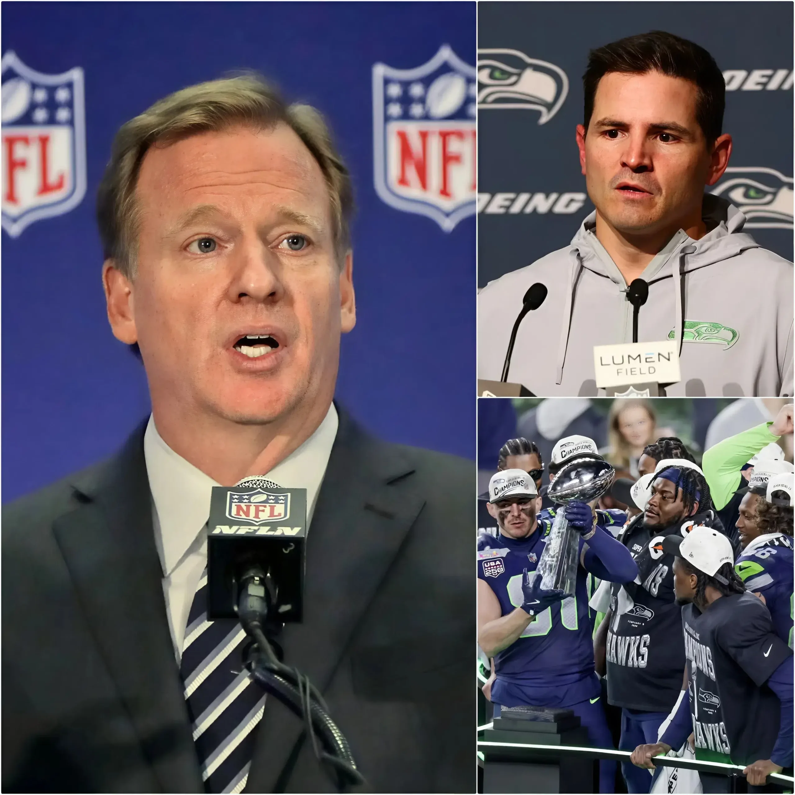 Cover Image for JUST MINUTES AGO: The results of Super Bowl LX 2025 have officially been nullified, as all referees involved—along with the head coach of the Seattle Seahawks—have reportedly been taken into custody for questioning in what is now being described as a shocking and unprecedented scandal in NFL history…