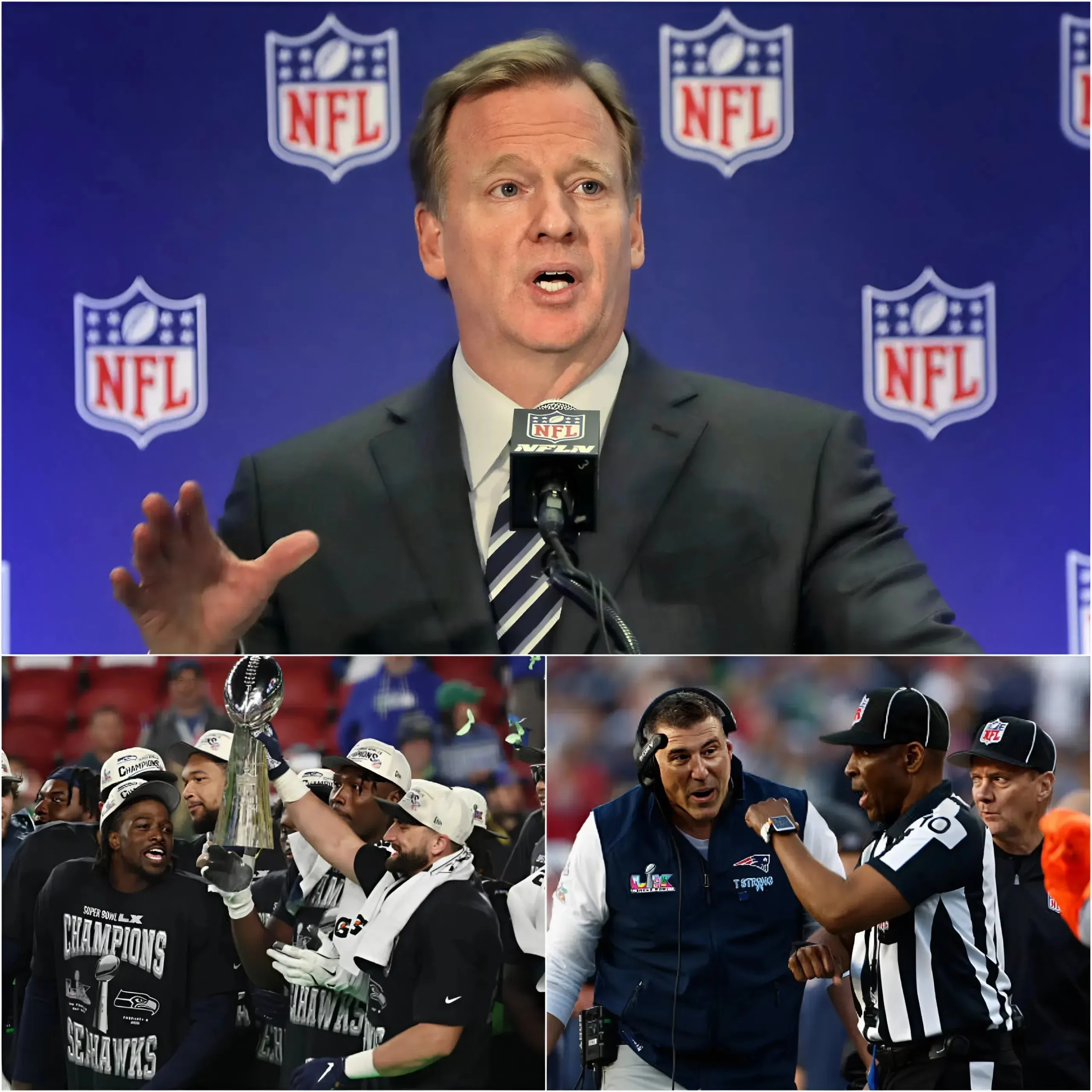 Cover Image for 🚨BREAKING NEWS: The NFL has finally shattered its silence in a stunning and explosive turn of events, announcing a decisive sanction and suspension against the New England Patriots amid the swirling, highly controversial cheating allegations tied to the Seattle Seahawks during the Super Bowl 2026. The unprecedented move is being interpreted across the league as a thunderous warning shot, a dramatic declaration that any action perceived to taint the prestige, credibility, and legacy of the championship will be met with swift and uncompromising consequences. According to insiders, this hardline decision directly confronts the mounting accusations head-on, reinforcing the league’s urgent commitment to fairness, transparency, and the unshakable integrity of the game at its highest stage.