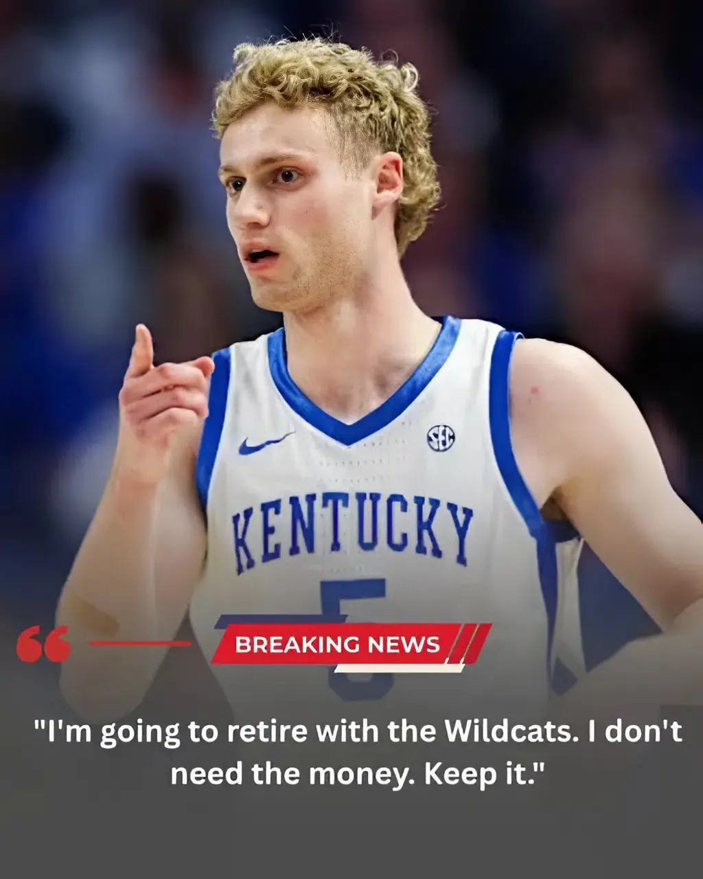 Cover Image for “I’M STAYING AT KENTUCKY — AND I’M NOT CHASING NIL MONEY, KEEP IT!” — Collin Chandler STUNS COLLEGE BASKETBALL by Rejecting Transfer Rumors, Declaring Loyalty to the Kentucky Wildcats In a move that sent shockwaves through the college basketball world, Kentucky Wildcats guard Collin Chandler has reportedly turned down lucrative NIL opportunities and transfer portal interest, publicly reaffirming his commitment to Kentucky and the program he believes in. The bold stance immediately ignited social media. At a time when roster movement dominates the NCAA landscape, Chandler’s decision stood out as rare — and powerful. Rather than chasing bigger checks or an easier path elsewhere, the young Wildcat made it clear that his focus remains on development, culture, and legacy in Lexington.