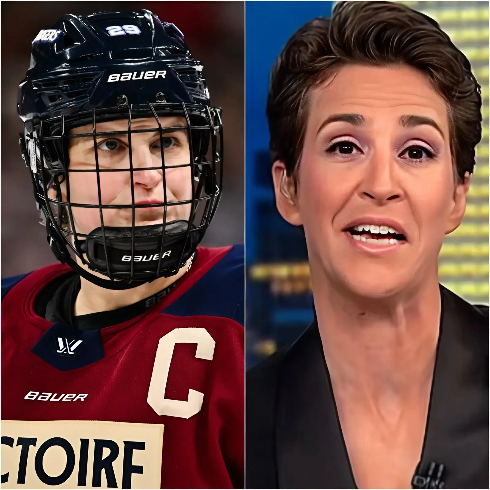 Cover Image for “SIT DOWN, BARBIE!” The top star of Canada’s women’s ice hockey team, Marie-Philip Poulin, was unexpectedly interrupted on a live television broadcast when Rachel Maddow publicly called her a “TRAITOR” for refusing to participate in an LGBTQ+ awareness campaign promoted by her organization right before the gold medal final at the Milano Cortina 2026 Olympics. Just seconds later, as Maddow attempted to escalate the conflict by questioning her personal stance, loyalty to the national team, and role as a national icon, she received a sharp, icy response from the Canadian hockey legend — enough to silence the entire studio, leaving Maddow visibly recoiling in her seat. The studio audience then erupted in thunderous applause — not in defense of Maddow, but in support of Marie-Philip Poulin, who, with just fourteen words, turned a heated debate into a powerful lesson in composure, respect, and self-control under intense political and media pressure, right on the eve of the historic matchup against the United States that the whole world is watching.