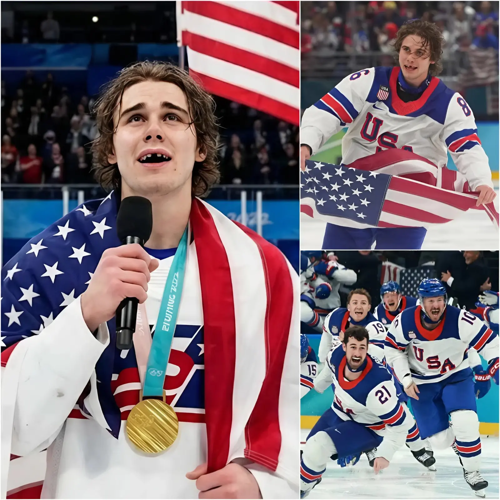 Cover Image for No one saw it coming—but the postgame National Anthem performed by Jack Hughes brought the entire arena in Milan to tears.🇺🇸 After leading Team USA to a historic 2–1 Olympic gold medal victory over Canada, Hughes—known for his flashy playmaking and unshakable composure—did something no one expected. As the crowd roared in celebration, he stepped toward the podium, took the microphone, and began to sing.