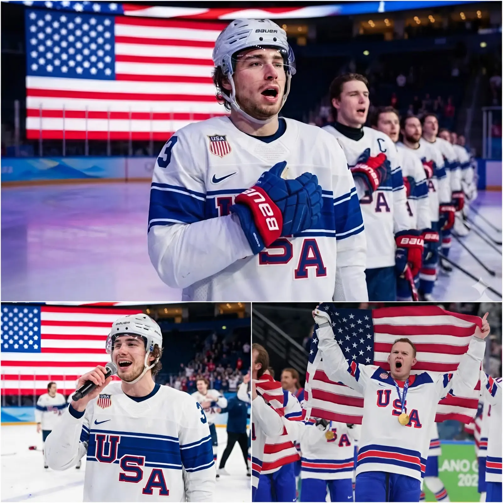 Cover Image for THE SOUND OF FREEDOM: Team USA and Matthew Boldy Silence the Arena with Post-Game Anthem The PalaItalia Santa Giulia arena in Milano is known for the bone-rattling crash of boards and piercing whistles. Yet, as the puck found the back of the net on the decisive shot at 3:27 of overtime, sealing a breathless 2-1 victory over Canada, the frantic atmosphere transformed into a scene of reverent awe.