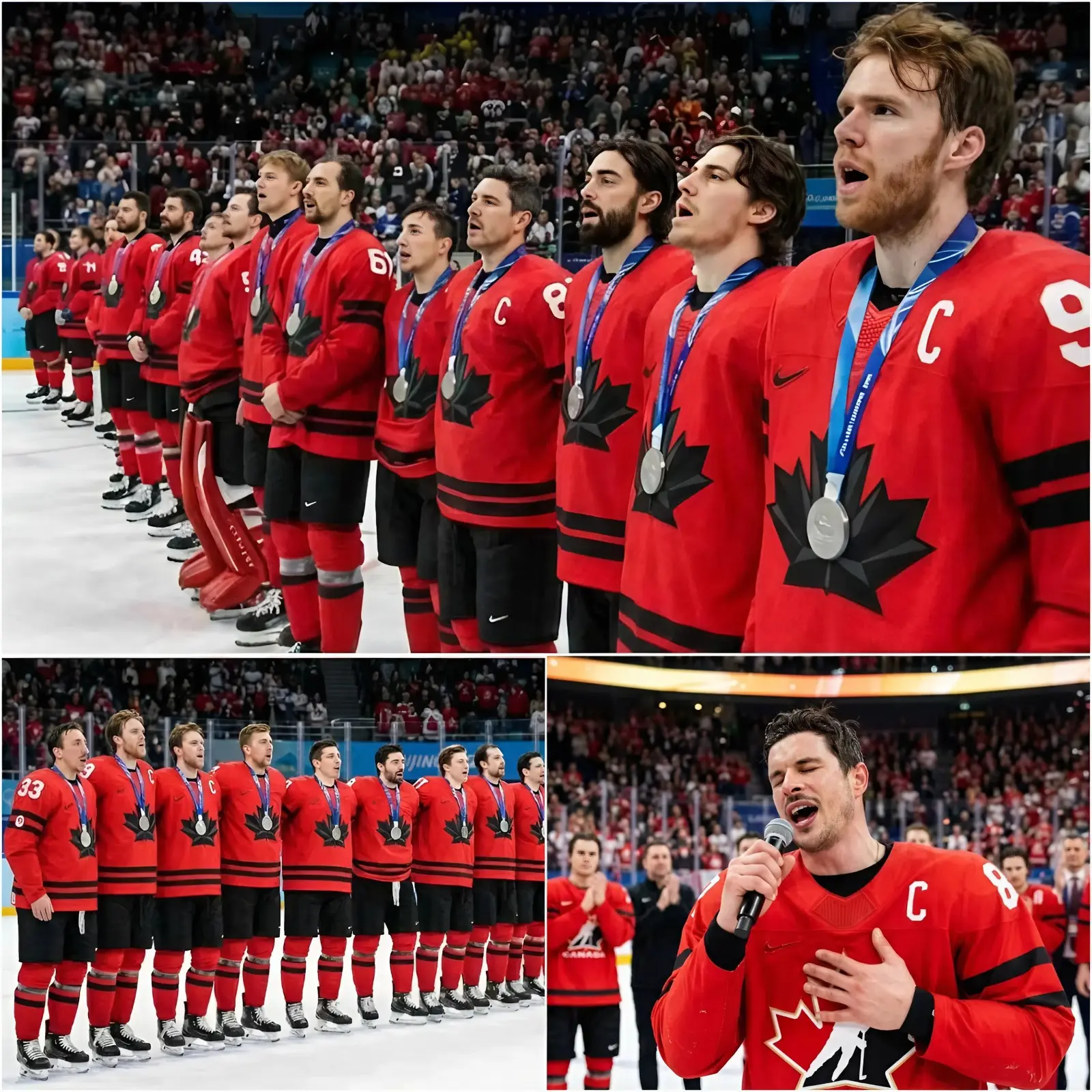Cover Image for No one saw it coming — but the spontaneous postgame National Anthem sung by the entire Team Canada hockey roster brought the entire arena to tears. After suffering a heartbreaking 2–1 overtime loss to Team USA, the Canadian players — known for their fierce national pride and relentless grit — did something no one expected. As the opposing celebration echoed around them, they stepped together onto the blue line, stood shoulder to shoulder, and began to sing “O Canada.”