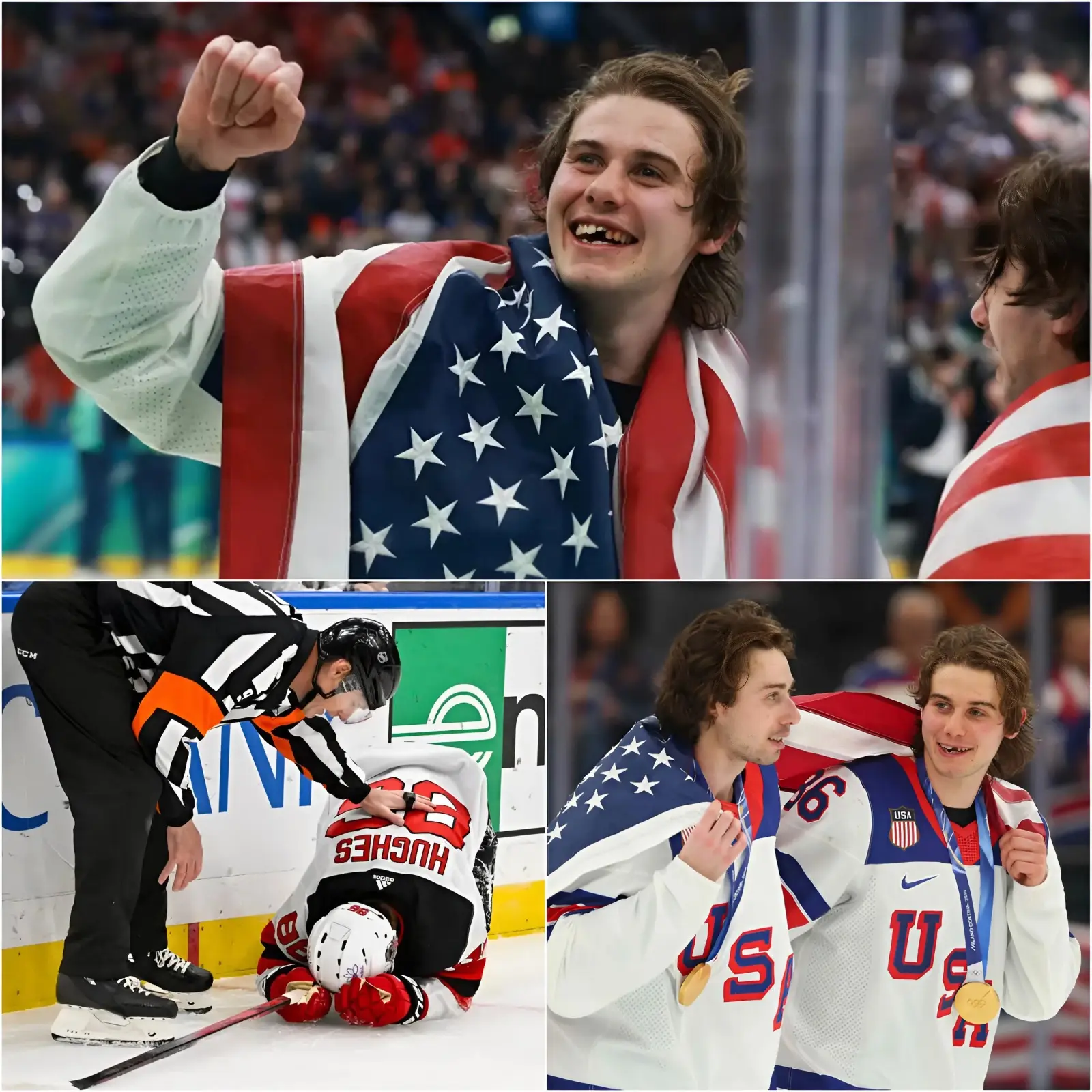 Cover Image for He Lost His Teeth Then He Took Canada’s Soul. Jack Hughes was smashed by a vicious high stick, skated off with broken teeth, and came back grinning through blood before burying the overtime Golden Goal that handed Team USA Olympic glory. But the jaw-dropping detail about what happened in the locker room after the final buzzer adds a twist you won’t see coming….