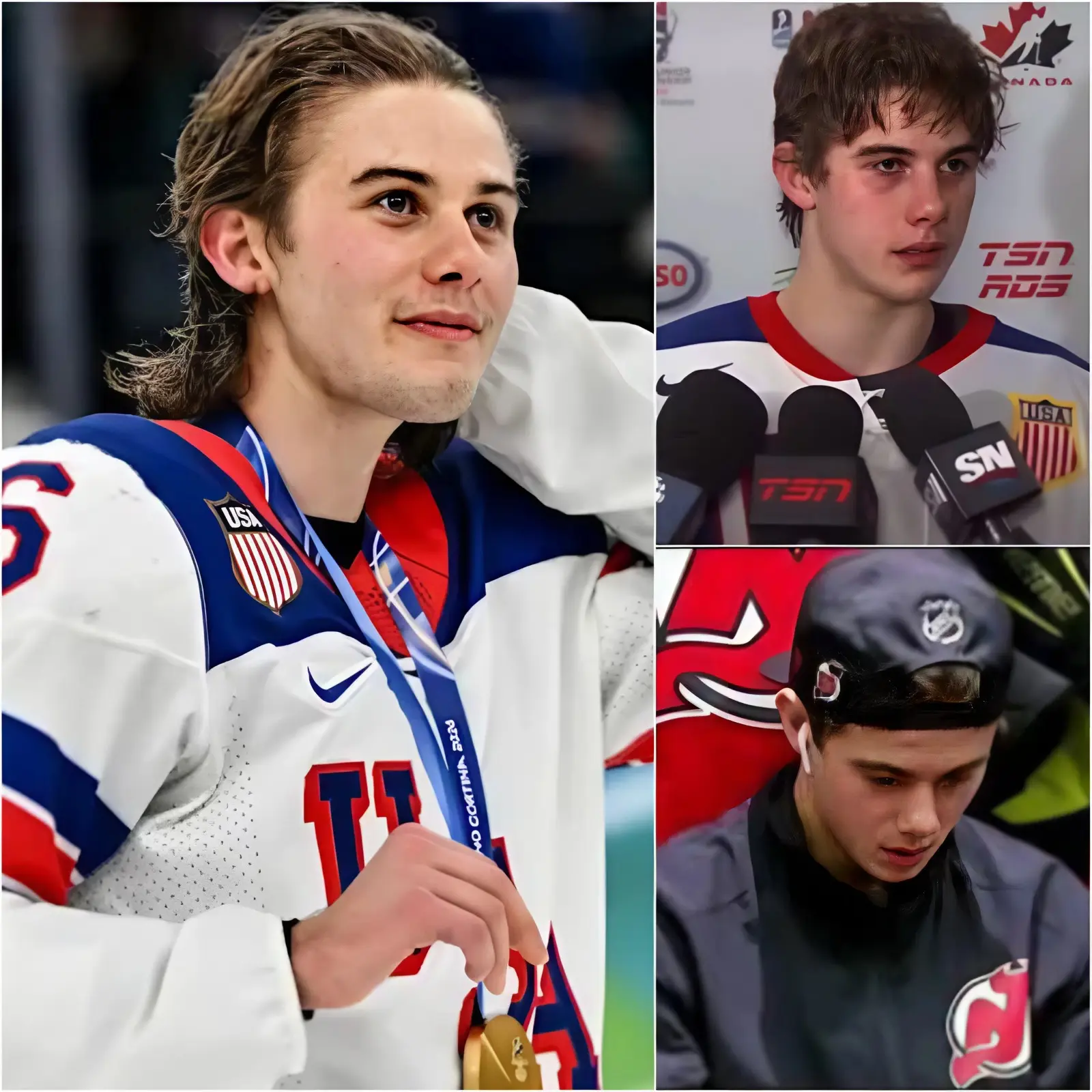 Cover Image for TEARS ON THE ICE — JACK HUGHES STUNS MILAN WITH A TREMBLING NATIONAL ANTHEM AFTER TEAM USA’S GOLD No champagne showers. No wild celebration. Just Jack Hughes standing alone at center ice in Milan, clutching a microphone as thousands fell silent. After Team USA’s golden triumph, he sang the National Anthem through tears — voice cracking, heart exposed. Fans called it “pure chills.” Insiders whisper he was honoring a private promise to someone who couldn’t be there. Then came the moment that shattered the internet: a six-word message, barely audible, breathed into the camera. Within minutes, the clip exploded worldwide — a champion’s victory transformed into something unforgettable.