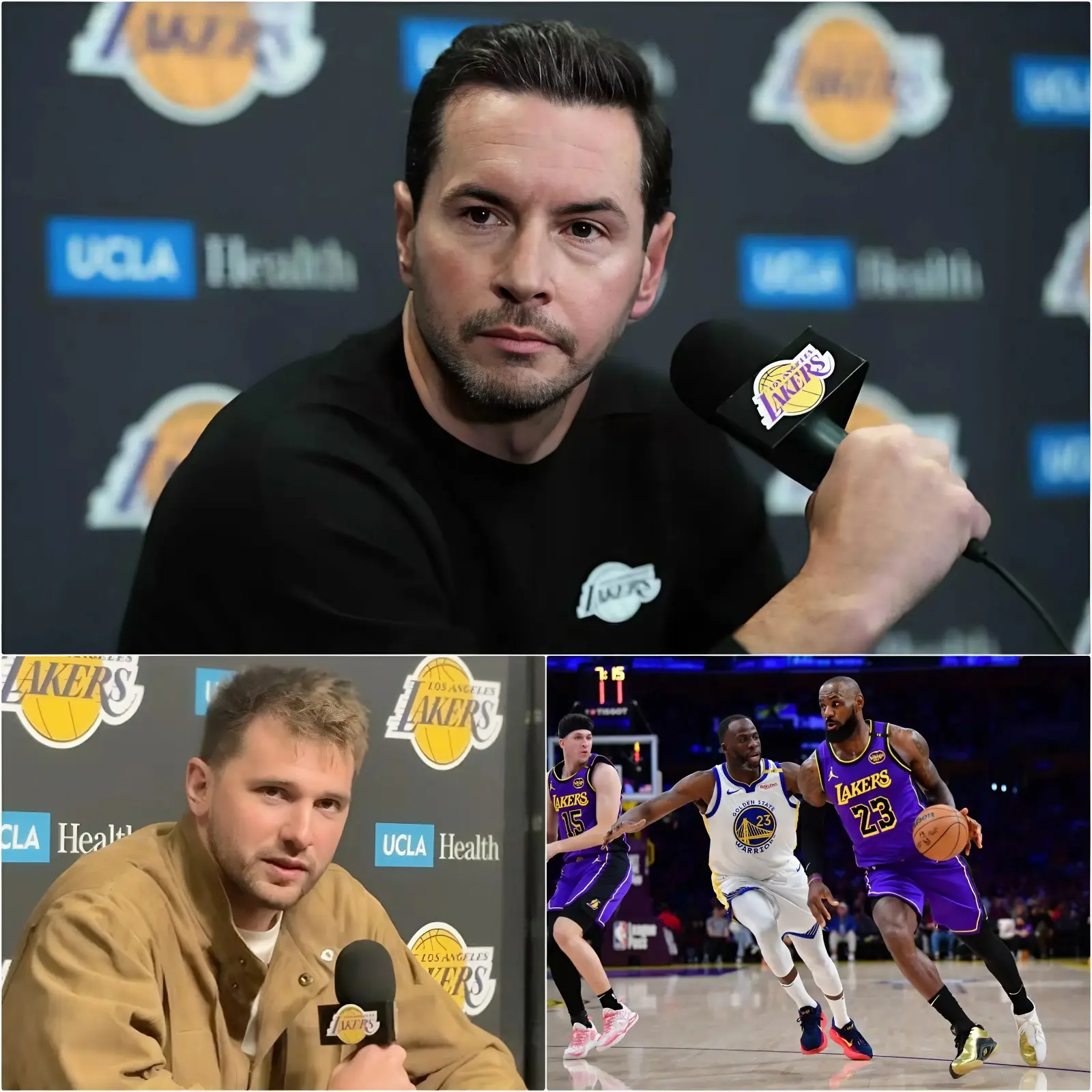 Cover Image for With just a few hours left before the crucial game against the Golden State Warriors after three consecutive losses, head coach JJ Redick sent shockwaves through the arena and “dropped a nuclear bomb” on his own team. In a brief press conference, JJ Redick walked into the room with a stone-cold expression, greeted no one, and immediately declared to the media: “If the Los Angeles Lakers lose to the Golden State Warriors, I will resign right after the final buzzer.” The press room fell silent for five seconds. No one dared to ask a question. Immediately afterward, three Los Angeles Lakers players stood up and shouted ten words that broke the hearts of 70 million people.👇👇