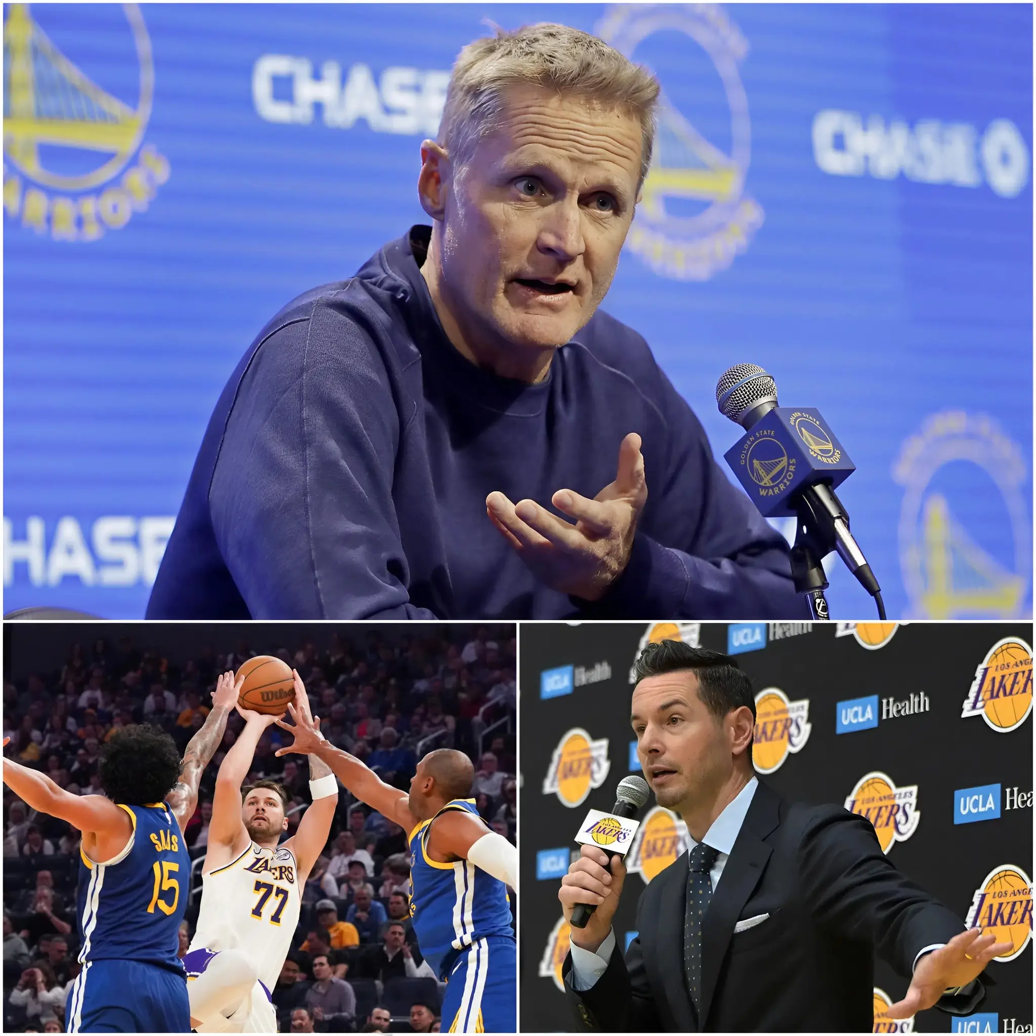 Cover Image for šØšØ Immediately after the 129ā101 loss to the Los Angeles Lakers, head coach Steve Kerr delivered a scathing criticism that quickly went viral: āLetās not kid ourselves,ā Kerr began, his voice filled with anger. āThe Los Angeles Lakers didnāt win with heart ā they won with chaos. Missed calls, momentum-shifting moments, and situations that never get addressed. Thatās not basketball ā thatās disorder disguised as competition. Meanwhile, we step onto the court to play the game the right way, not to live off whistles and confusion.ā But just minutes later, Lakers head coach J.J. Redick fired back with one of the coldest and most fiery responses the NBA has ever seenā¦