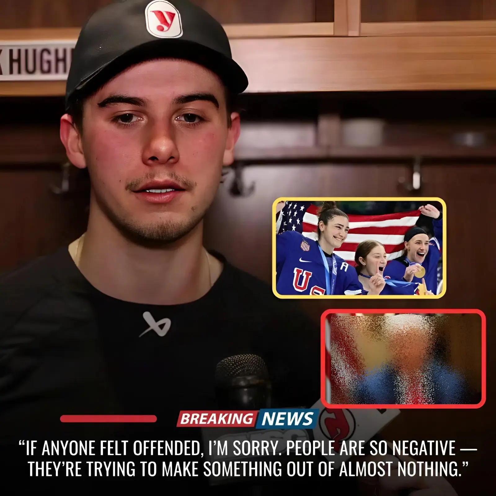 Cover Image for šØ BREAKING: Jack Hughes Speaks Out With Apology After Viral Locker Room Backlash šØ Olympic star Jack Hughes has finally broken his silence following the controversial locker room video that spread rapidly across social media. In his latest statement to ESPN, he admitted: āIf that made anyone feel offended, Iām truly sorry.ā However, Hughes went on to stress that the team was simply āin the momentā and had no intention of disrespecting the U.S. womenās team. That combination of apology and explanation has only deepened the divide in public opinion. Is this a sincere acceptance of responsibility ā or an attempt to soften the fallout amid an intensifying storm of criticism?