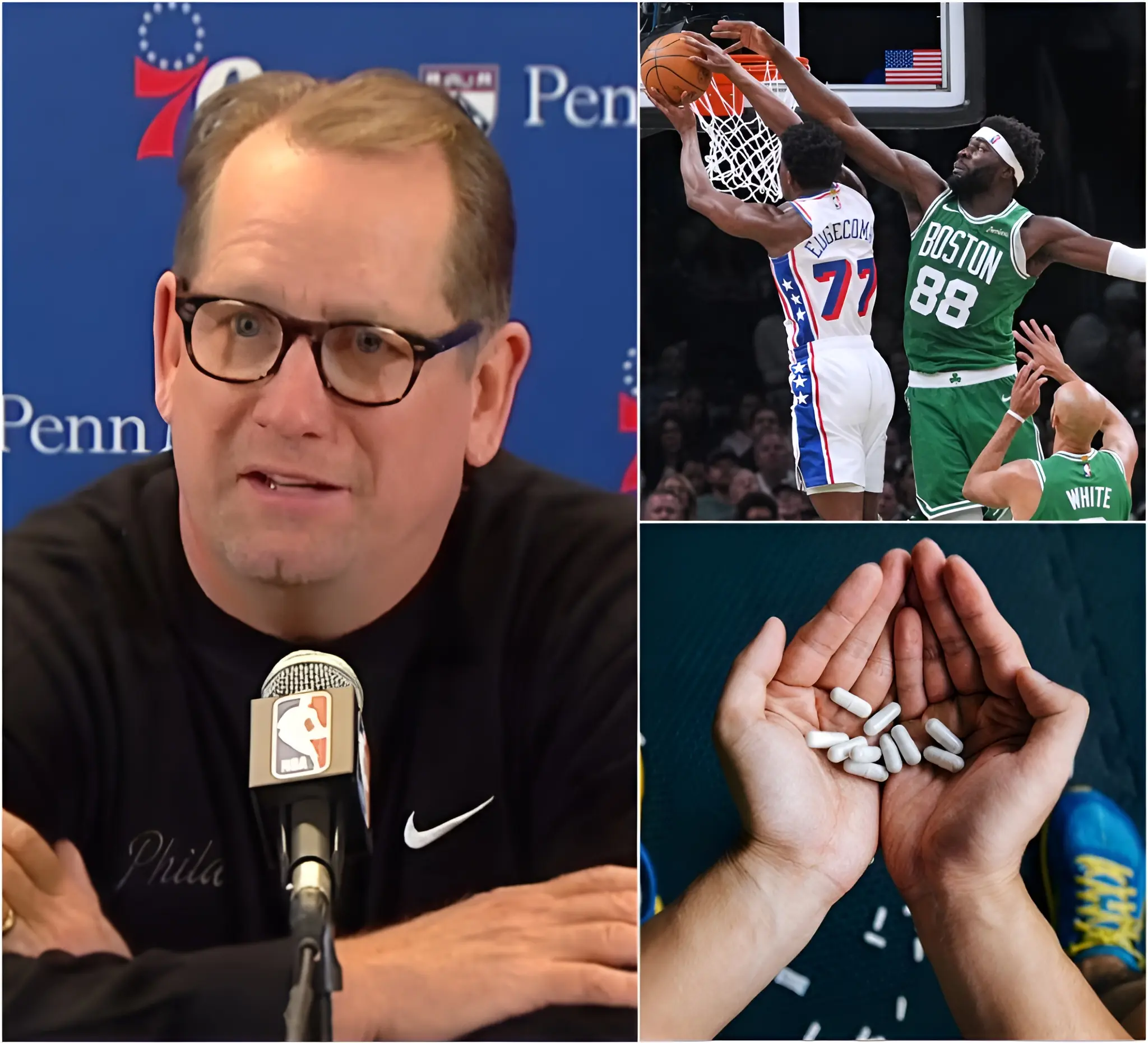 Cover Image for BREAKING NEWS: After the 76ers’ 98–114 loss to the Celtics, head coach Nick Nurse has reportedly requested that the NBA conduct doping tests on three Boston players. Nurse allegedly described their recent performance as “difficult to explain,” raising concerns about potential irregularities. He stressed that competitive integrity must remain a top priority and called for full transparency to ensure all teams comply with league regulations. The request has quickly sparked intense debate among fans and analysts across the basketball world.