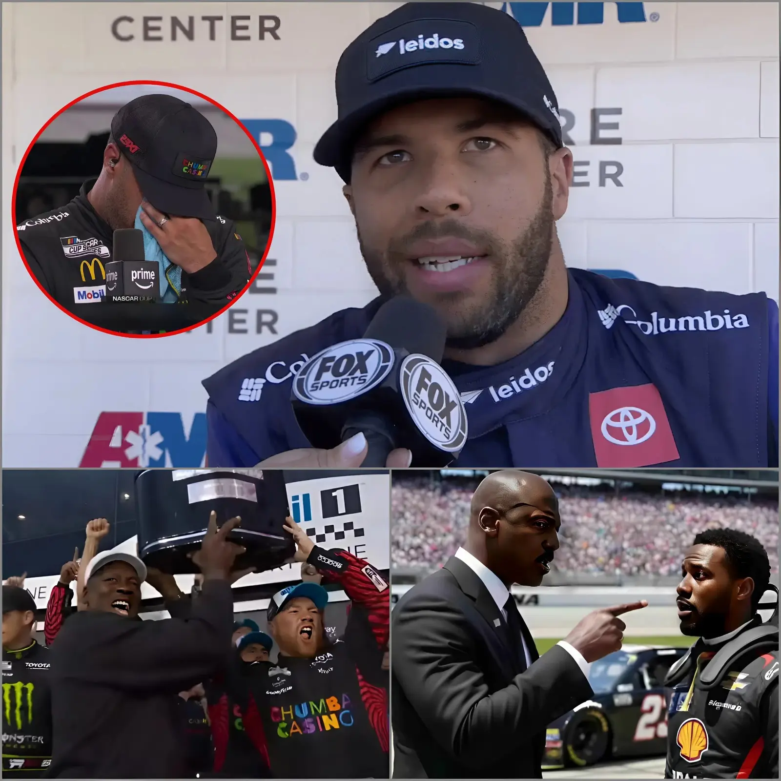 Cover Image for đ¨ âI DONâT BELIEVE HE WON THREE TIMES IN A ROW!â đ´ Bubba Wallace yelled, shouting at Tyler Reddick after his victory at COTA, accusing him of doping before the race. Immediately, Michael Jordan spoke up in Tylerâs defense, and Wallaceâs unexpected action silenced the entire audienceâŚ