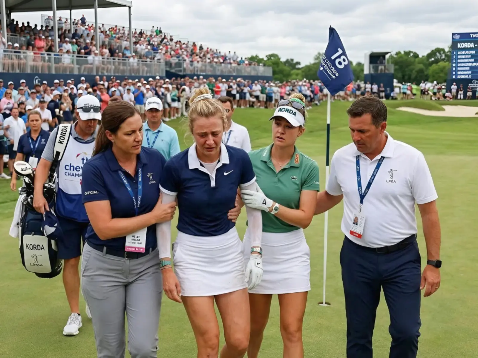 Cover Image for Just a few minutes ago 🔴 Panic spread throughout the practice range and grandstands at Bay Hill Club & Lodge during the intense final training session right before the Arnold Palmer Invitational presented by Mastercard tees off, when world No. 1 golfer Nelly Korda suddenly had to stop after suffering a severe exhaustion episode on the course.
