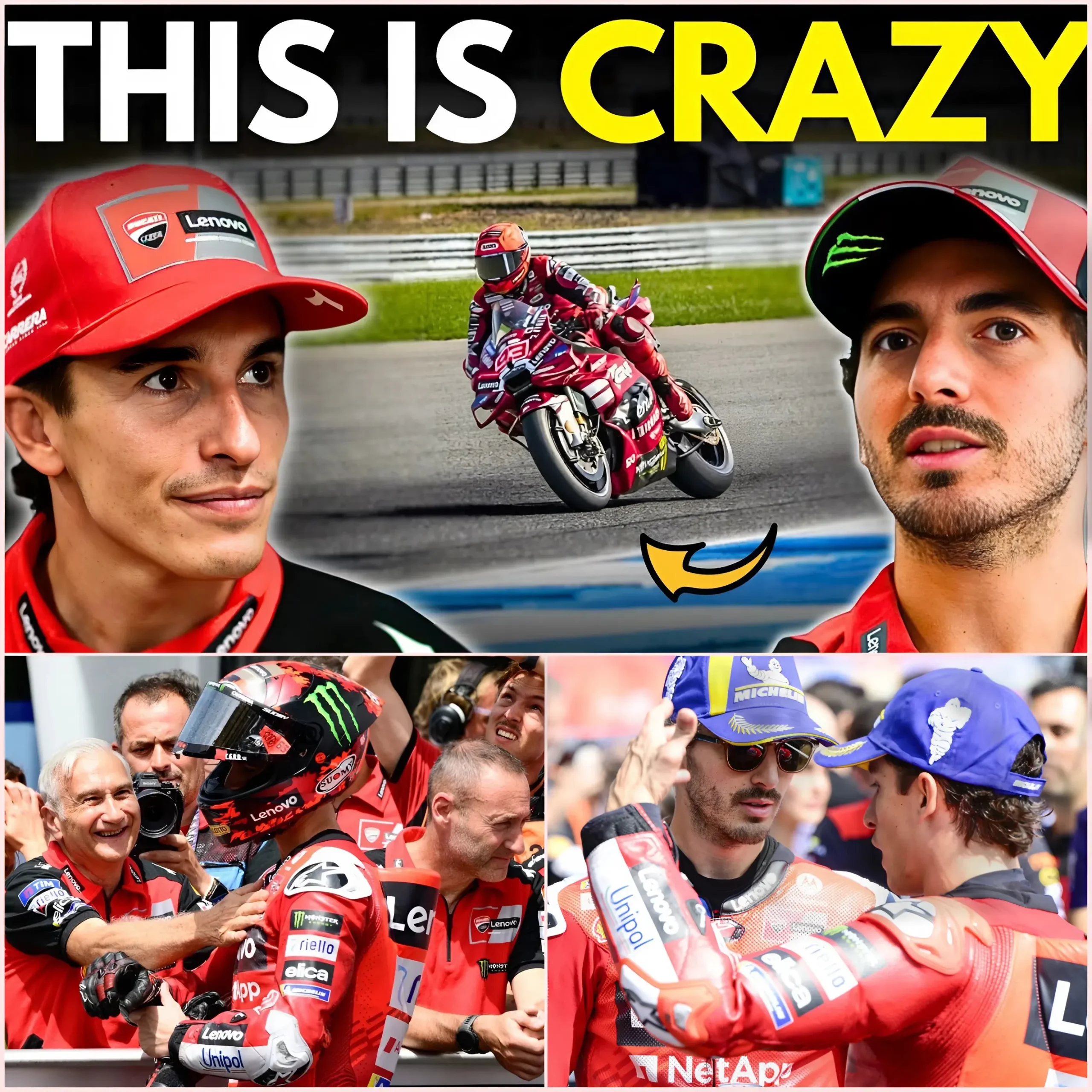 Cover Image for 🔥 HUGE DRAMA at Ducati: Marc Marquez’s Shocking Decision Leaves Pecco Bagnaia Deeply Touched! The atmosphere at Ducati has heated up more than ever after a surprising decision from Marc Marquez. The Spanish rider’s action not only shocked the team but also deeply moved Pecco Bagnaia.