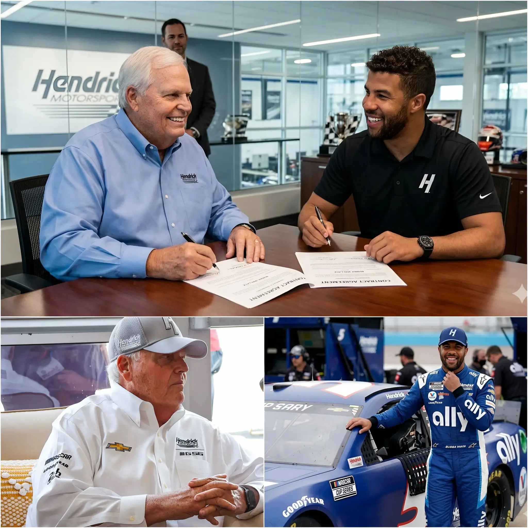 Cover Image for BREAKING: The NASCAR world is in complete shock after explosive rumors surfaced claiming Bubba Wallace could be heading to Hendrick Motorsports on a massive long-term deal.