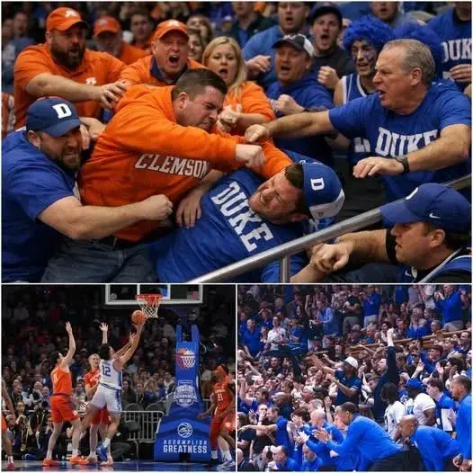 Cover Image for 🚨 BREAKING: A Clemson Tigers fan was forcibly removed and escorted out by arena security after a violent altercation with a Duke Blue Devils supporter following their ACC showdown.