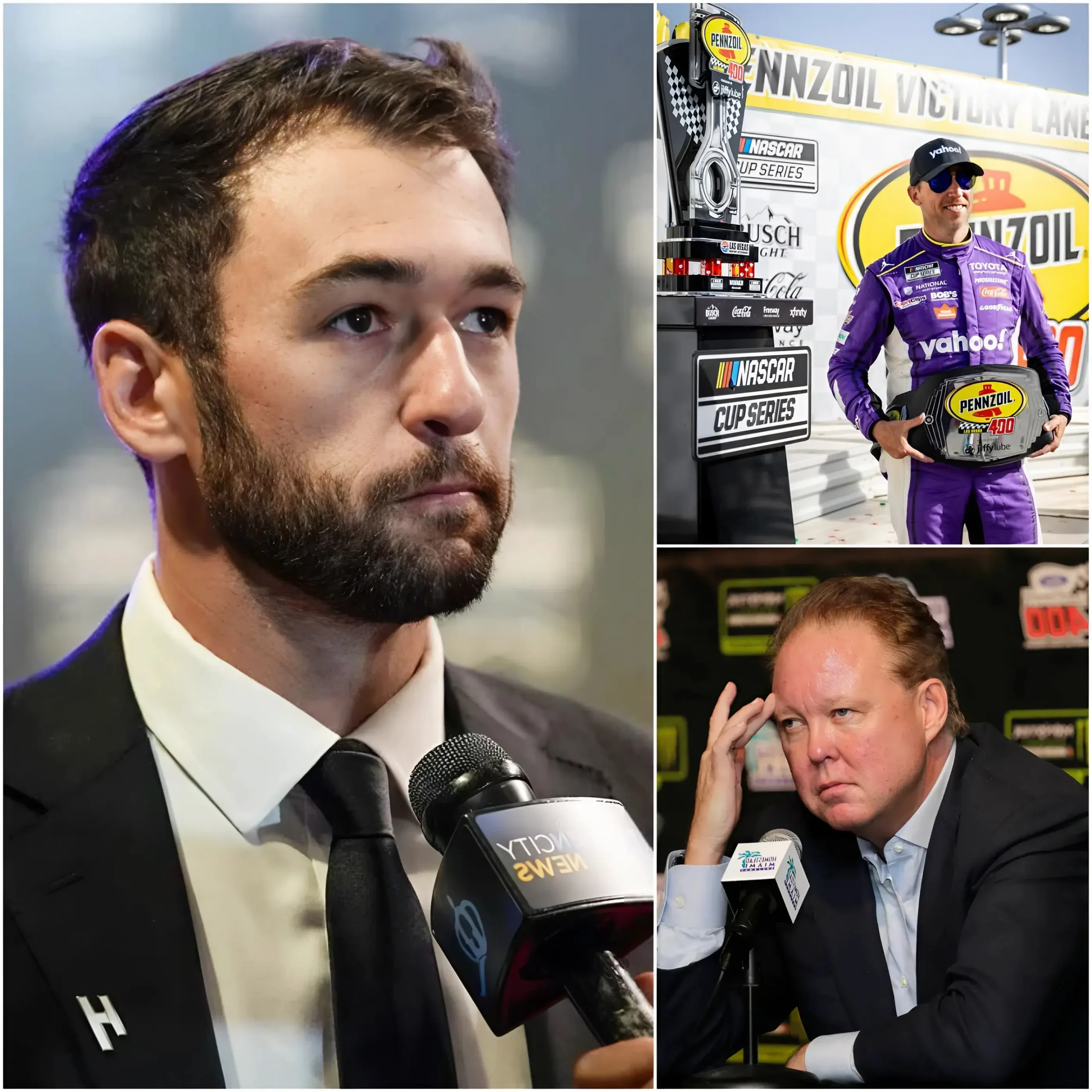 Cover Image for “THE TOURNAMENT NEEDS TO INVESTIGATE THIS!” 🔴 Chase Elliott stunned reporters by calling on NASCAR officials to investigate rival Denny Hamlin after he narrowly lost by one stroke in a dramatic race at the Pennzoil 400 in Las Vegas on Sunday.