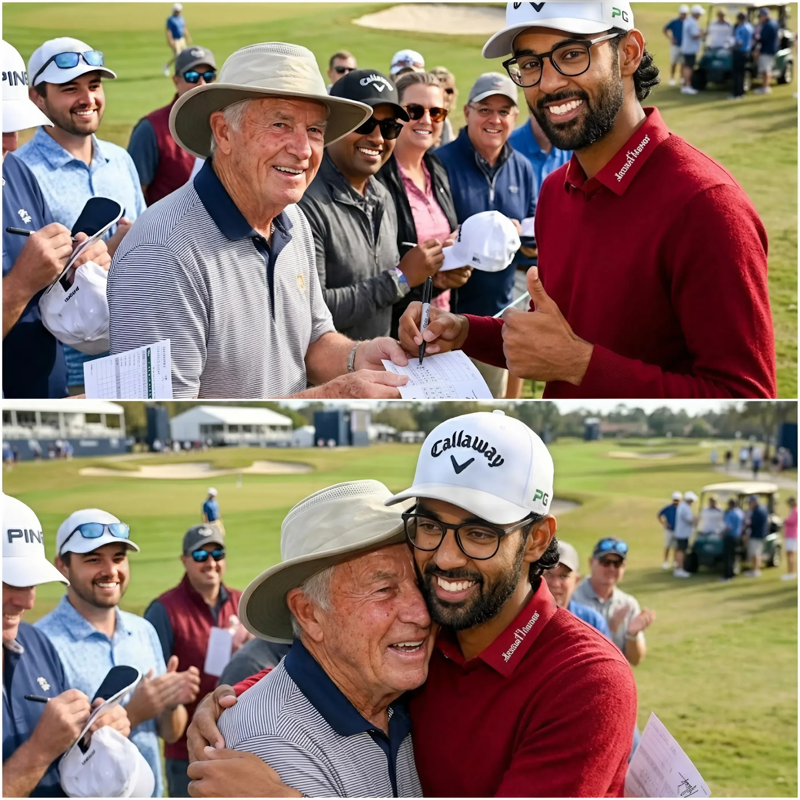 Cover Image for 3 MINUTES AGO 🛑💥 Security personnel tried to stop him, but Akshay Bhatia shook his head and said, “Let him get closer.” A man wearing worn sneakers and a faded baseball cap was trying to hand over a handwritten note as the young American golfer greeted and signed autographs for fans at a meet-and-greet after winning the Arnold Palmer Invitational at Bay Hill.