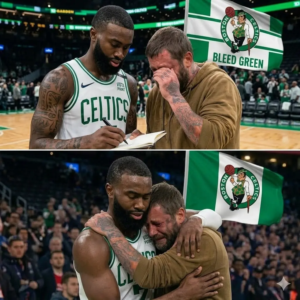 Cover Image for 💥 Security staff were about to stop him, but Jaylen Brown shook his head and said, “Let him come up.” A man wearing worn-out sneakers and a faded cap was desperately trying to pass a handwritten note toward the stage during a fan interaction event.