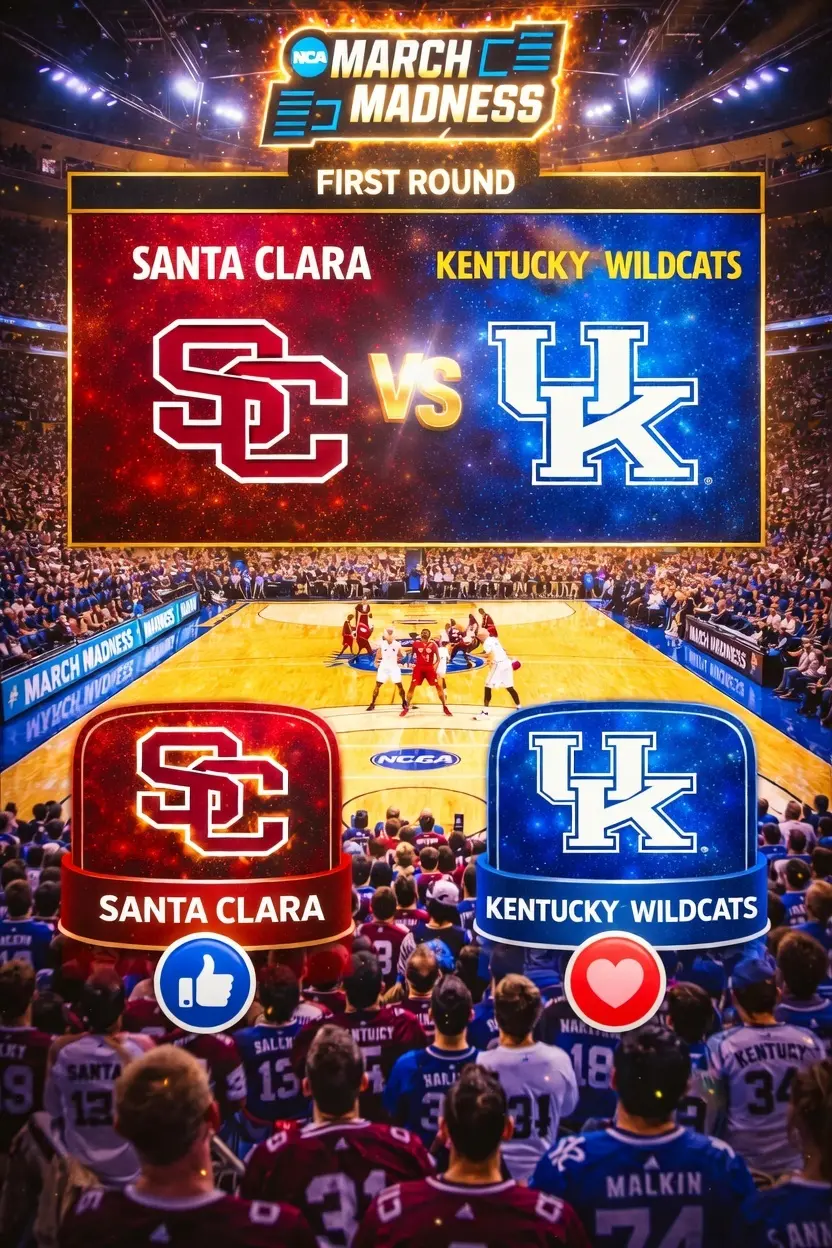 Cover Image for Tournament Time Update ❗️❗️❗️ : Kentucky Wildcats vs. Santa Clara Broncos at Gainbridge Fieldhouse — Tipoff Time Confirmed.