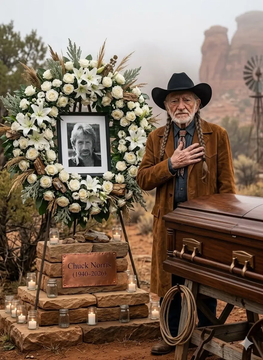 Cover Image for A NATION IN TEARS: Willie Nelson quietly attends the memorial service for legendary martial arts and action movie star Chuck Norris, who p@ssed aw@y at the age of 86 after a reported medical emergency in Hawaii earlier this week…
