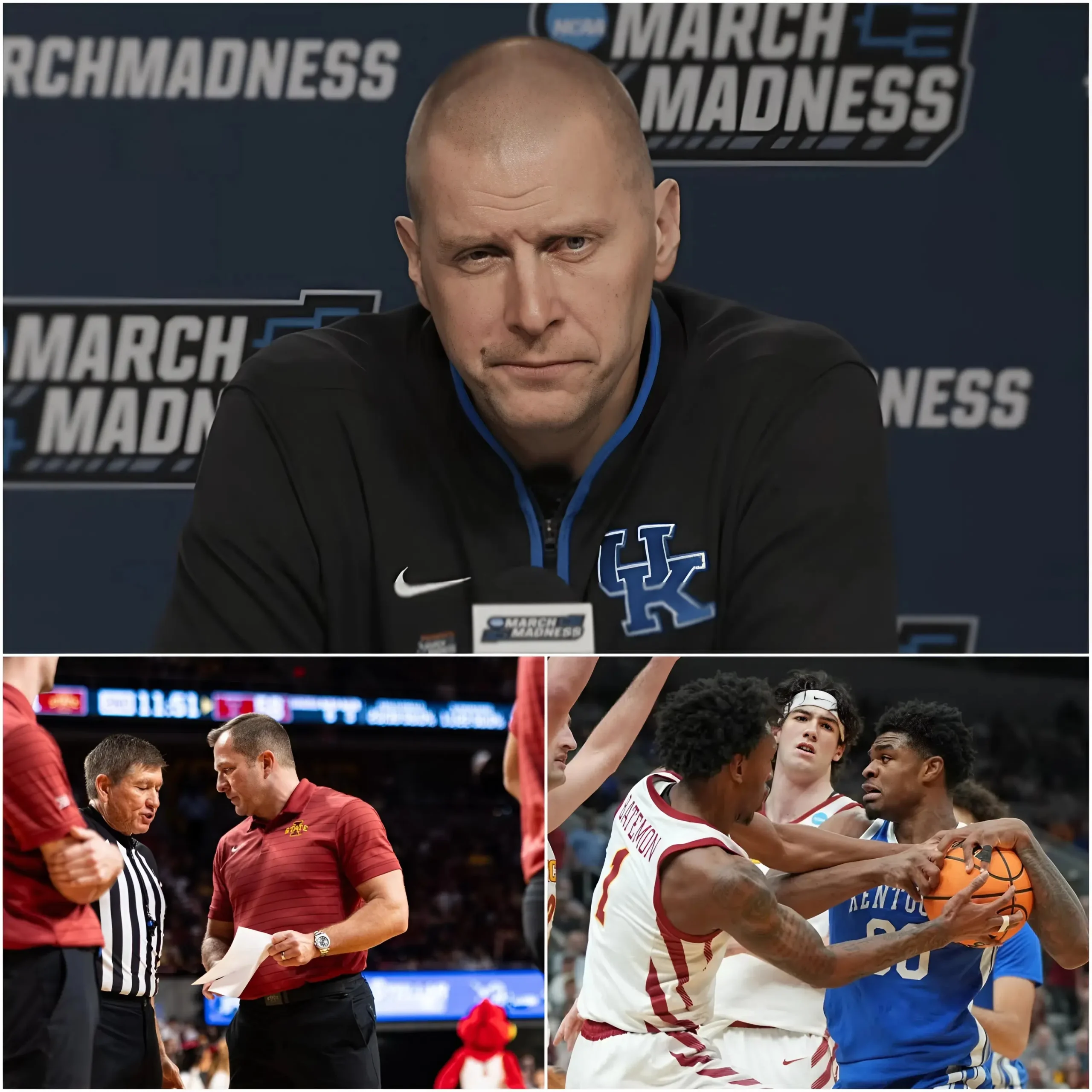 Cover Image for BREAKING: The lead official who officiated the game between the Kentucky Wildcats and the Iowa State Cyclones is now facing internal review after widespread backlash over a series of controversial calls that many believe significantly impacted the outcome of Kentucky’s 63–82 loss