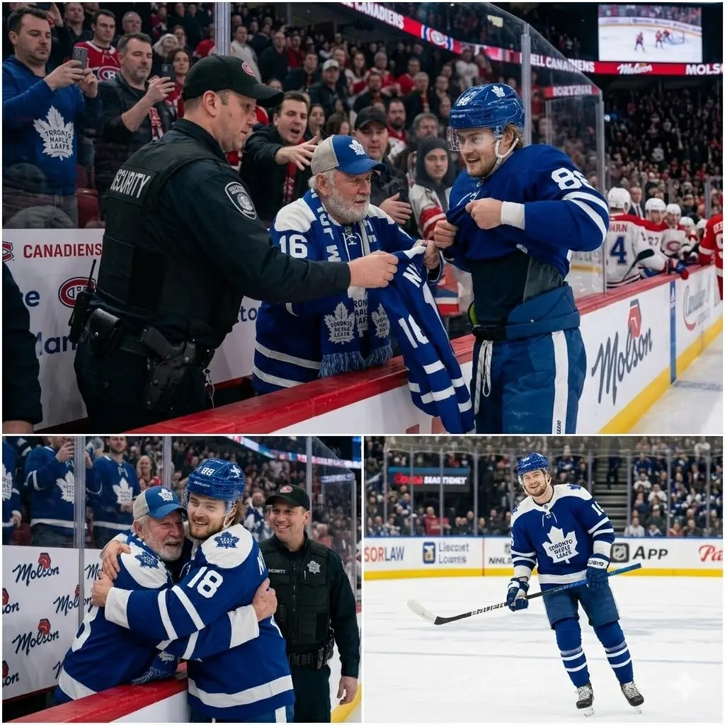 Cover Image for 🚨 The security guard tried to stop him, but William Nylander calmly raised his hand and said, “Let him come closer.” A man in his fifties, wearing old sneakers, a faded Toronto Maple Leafs jacket, and a tattered windbreaker, was struggling to push through the crowd as William Nylander greeted fans.