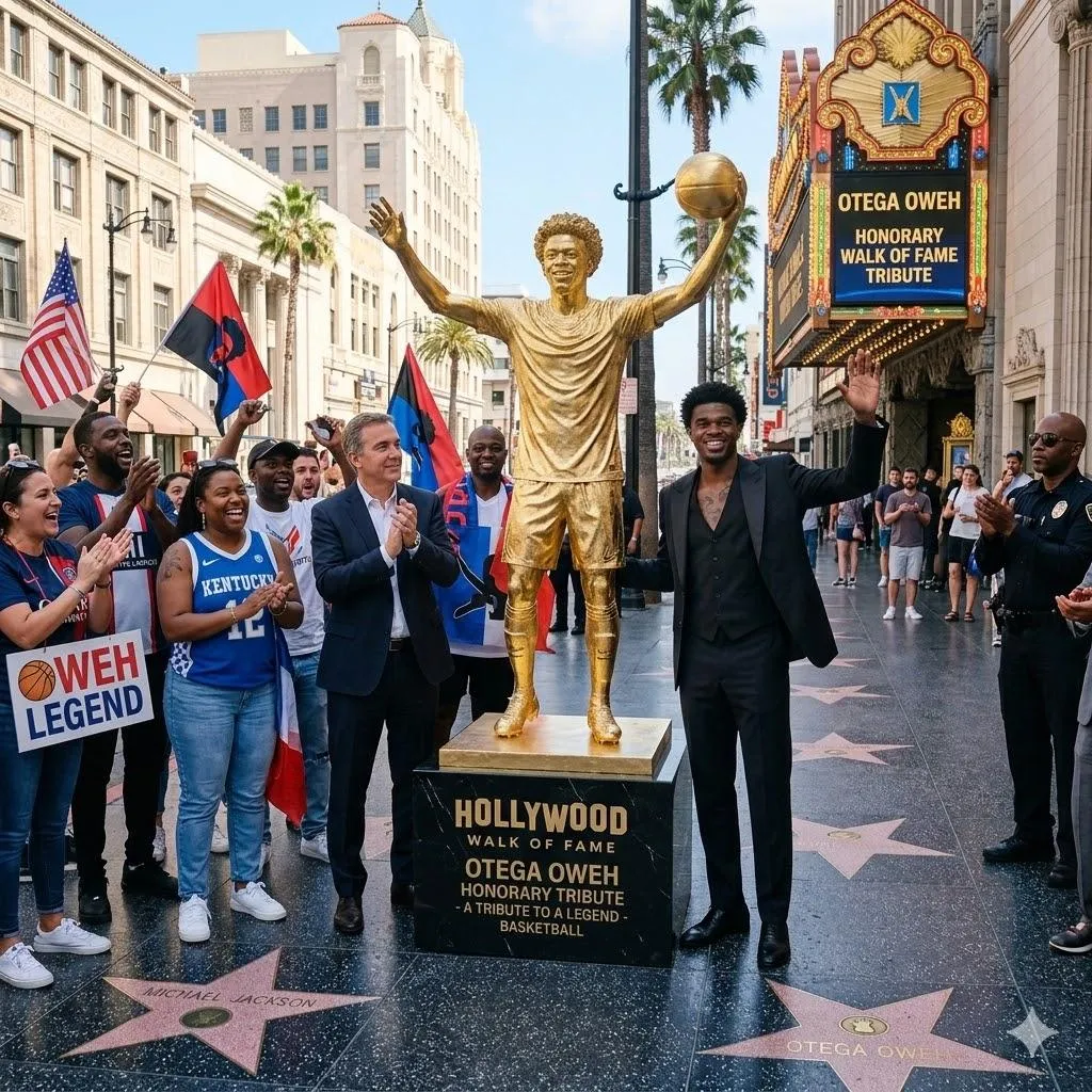 Cover Image for “WITHOUT YOU, NO ONE WOULD REMEMBER ME.” In a heartfelt ceremony that filled Hollywood Boulevard with fans and fellow artists, Otega Oweh was honored with a rare full-body gold-plated statue on the Hollywood Walk of Fame—a tribute far beyond the traditional star plaque. However, it was the symbolic value of the statue and his sincere gratitude to his fans that left everyone present in tears.