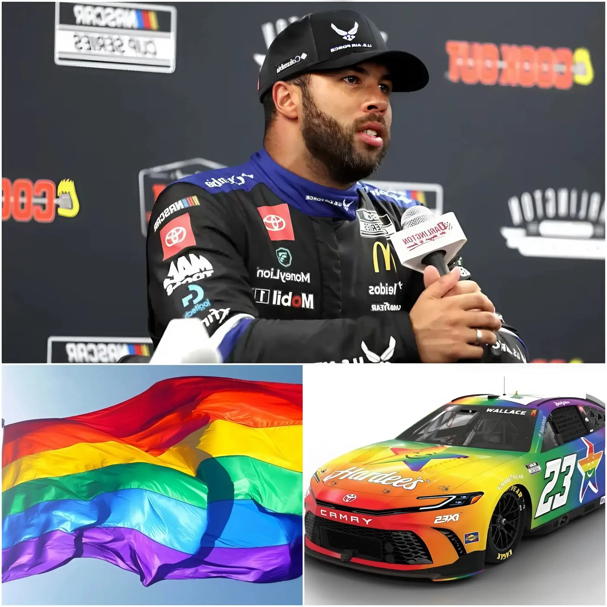 Cover Image for BREAKING NEWS NASCAR: Bubba Wallace has shaken the racing world by publicly declaring his support for the LGBT community in NASCAR, sparking a fierce debate in the motorsports community! In an emotional statement