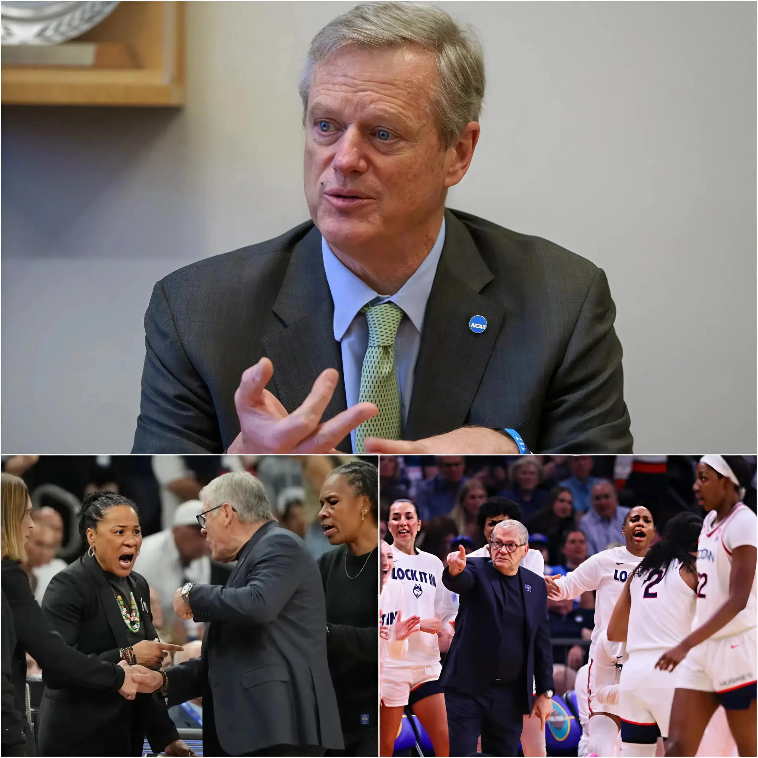 Cover Image for “IT’S COMPLETELY UNFAIR!” Head coach Geno Auriemma erupted with anger, accusing the referees of clear favoritism towards South Carolina.