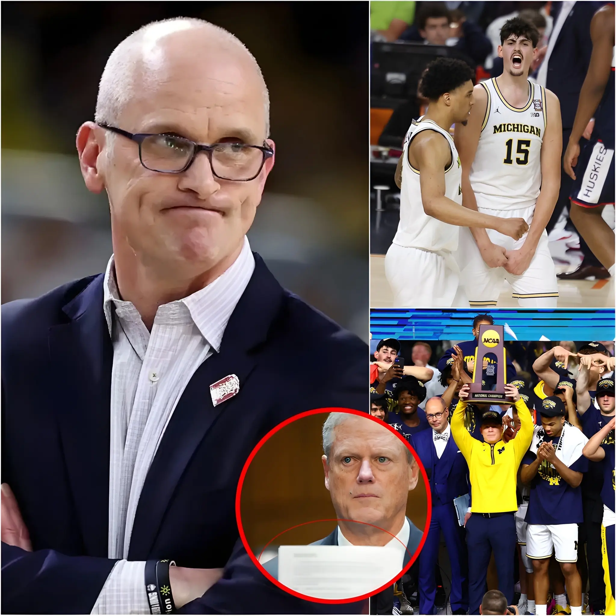 Cover Image for “MICHIGAN CHEATED BLATANTLY!” After the crushing 63–69 defeat to the Michigan Wolverines at Lucas Oil Stadium, UConn Huskies head coach Dan Hurley erupted in anger, singling out Aday Mara and accusing the Michigan standout of doping to gain an unfair edge, while calling for an immediate NCAA investigation