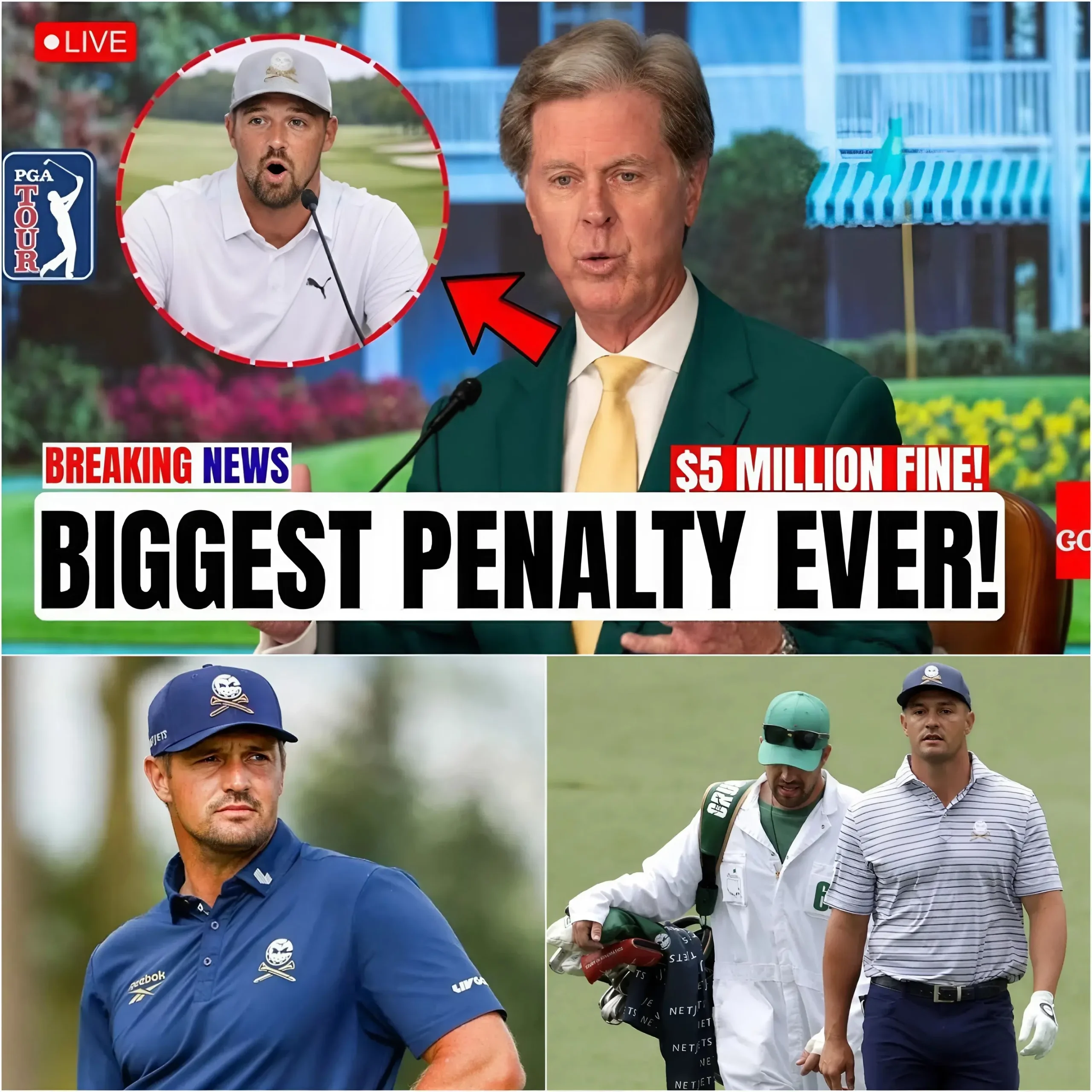 Cover Image for đ¨ $5 MILLION SHOCKER: Bryson DeChambeau slammed with a historic fine as the Masters Tournament takes unprecedented action just days before Augusta.