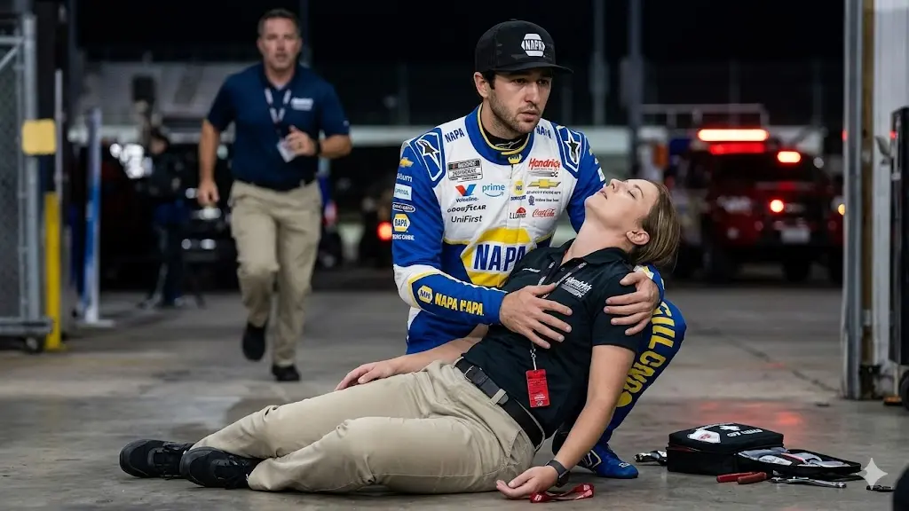 Cover Image for “NO ONE HAS EVER DARED TO DO THIS AFTER A MAJOR RACE” Chase Elliott, following the Cook Out 400, did not hesitate for even a second and immediately rushed over to help a track crew member who had collapsed amid the intense post-race atmosphere.