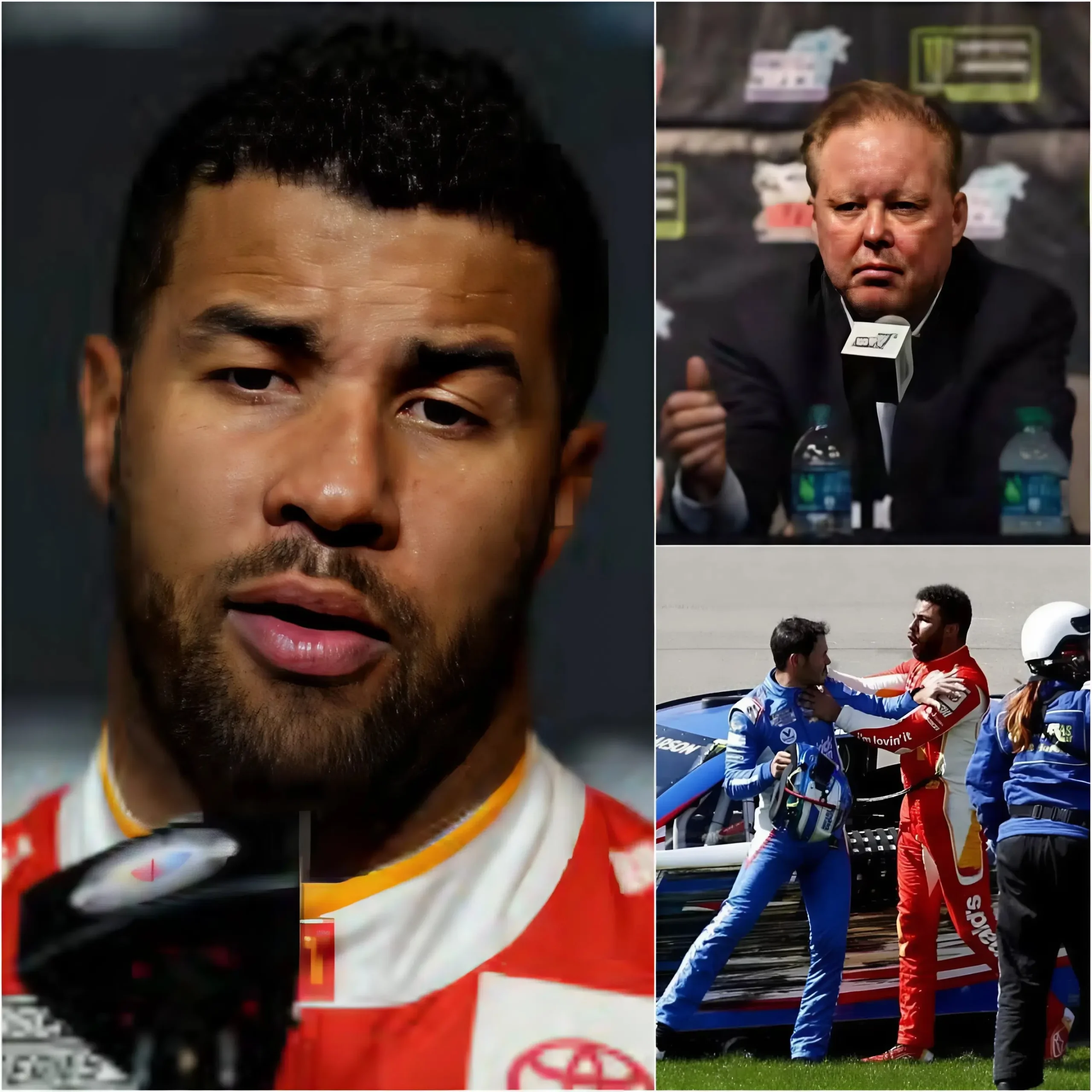 Cover Image for “IF THIS CONTINUES, I WON’T BE ABLE TO TAKE IT ANY LONGER,” Bubba Wallace lamented after his despondent defeat, affected by a past accident that caused a significant drop in his ranking. Will his form regain momentum to continue competing at Bristol Motor Speedway in two days? But Bubba broke the silence with a chilling eight-word statement, leaving the NASCAR CEO speechless…