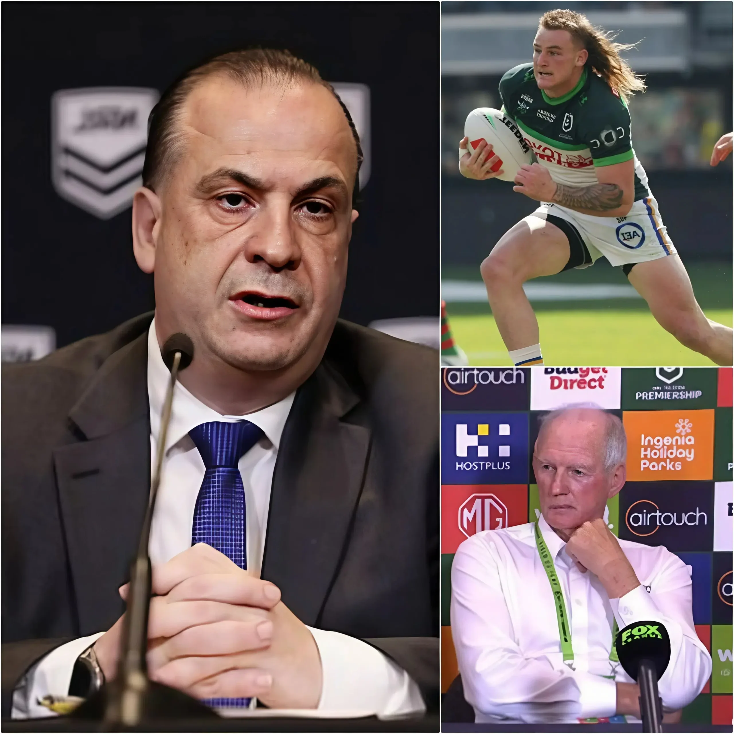 Cover Image for BREAKING NEWS: After a day of investigation, NRL Chairman Peter V’landys has officially announced the results following evidence presented by Rabbitohs coach Wayne Bennett, who accused winger Kaeo Weekes of using high-tech equipment during the Rabbitohs vs. Canberra Raiders match. The NRL’s final decision has sparked widespread controversy..