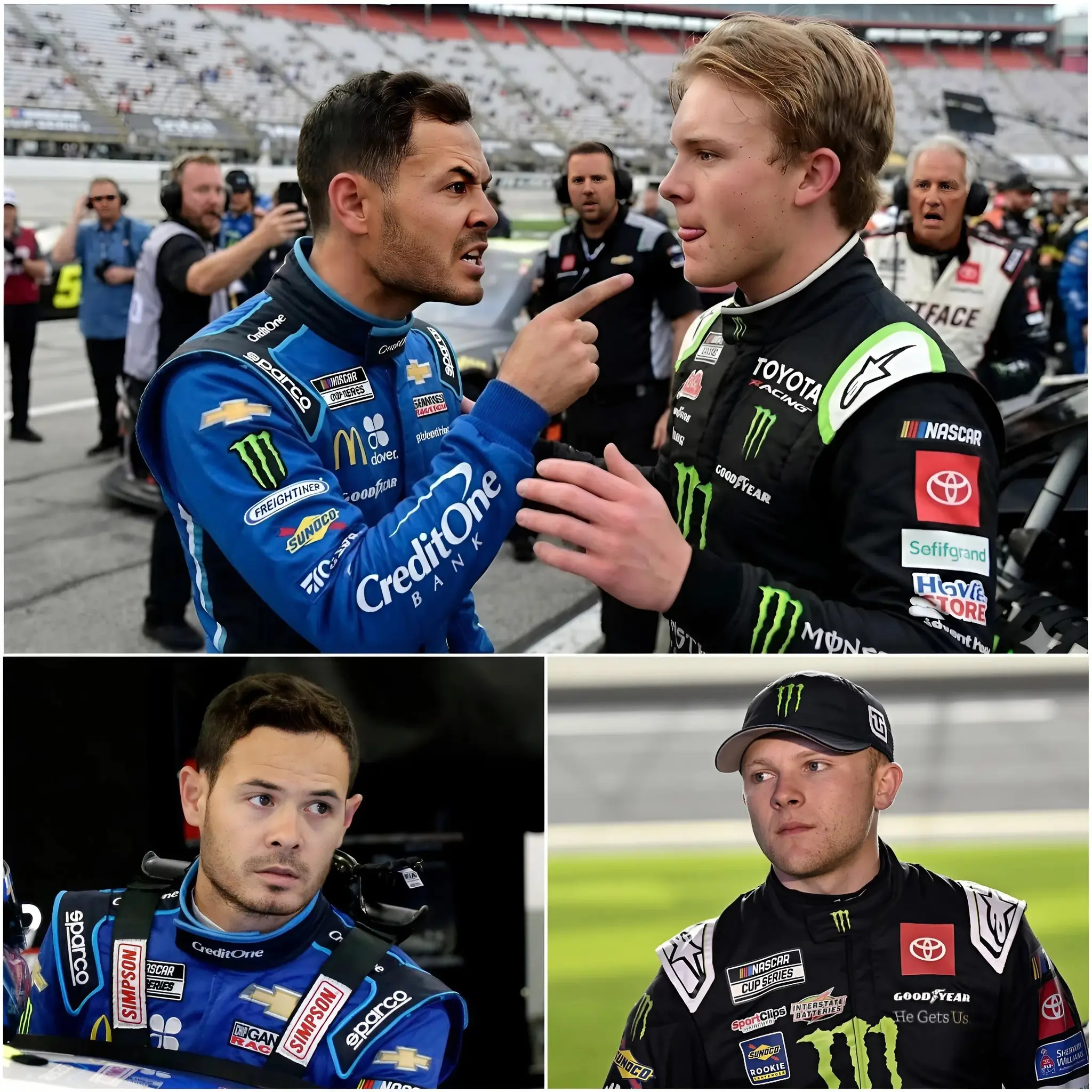 Cover Image for 🚨CONTROVERSY ERUPTS IN NASCAR: “IT’S UNBELIEVABLE — THEY LET A 23-YEAR-OLD KID CHEAT AND WIN!” Kyle Larson did not hesitate to voice his criticism of Ty Gibbs’s victory following a fiercely controversial race.